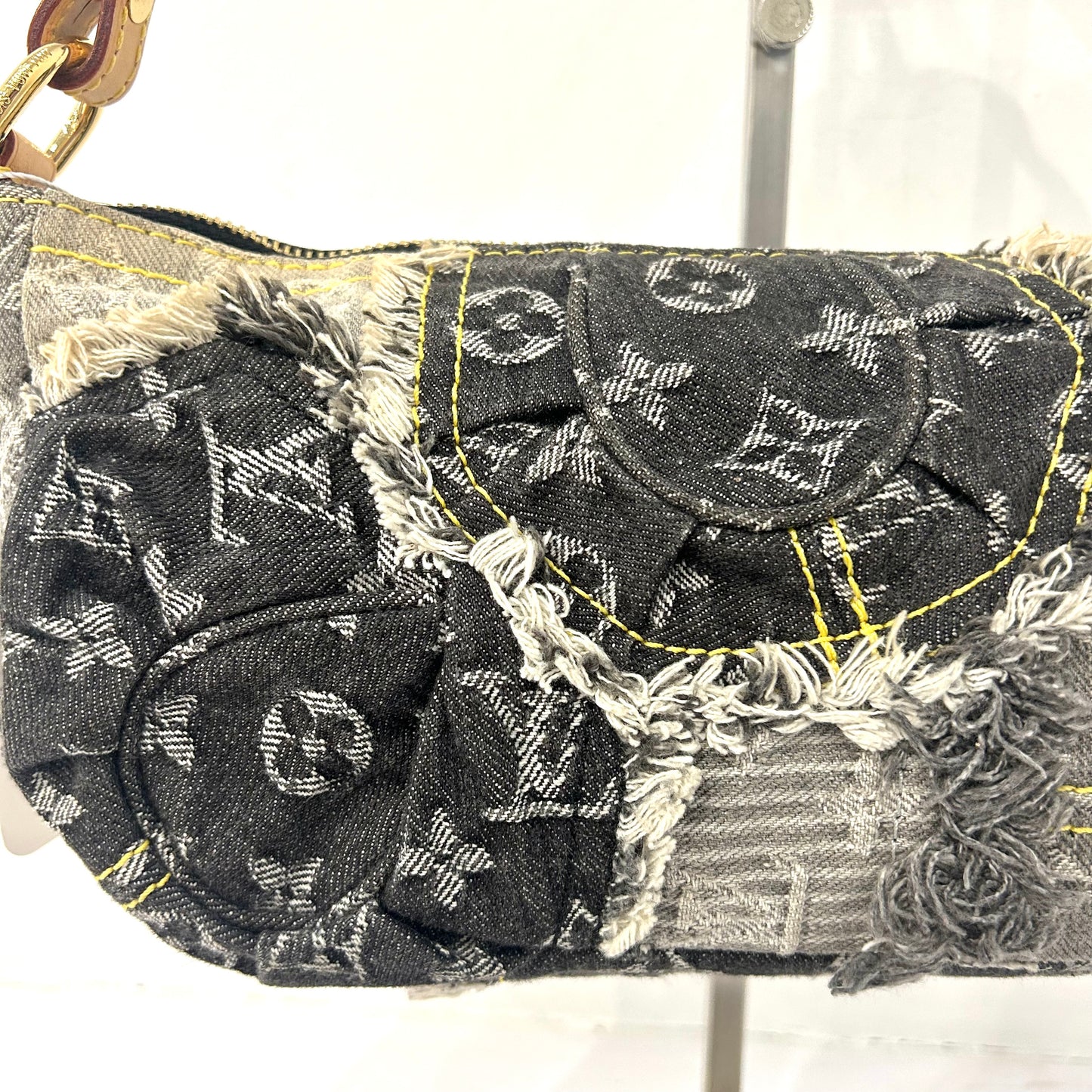 Louis Vuitton Black Monogram  Multicolored Denim Patchwork Pochette Pouchy Bag