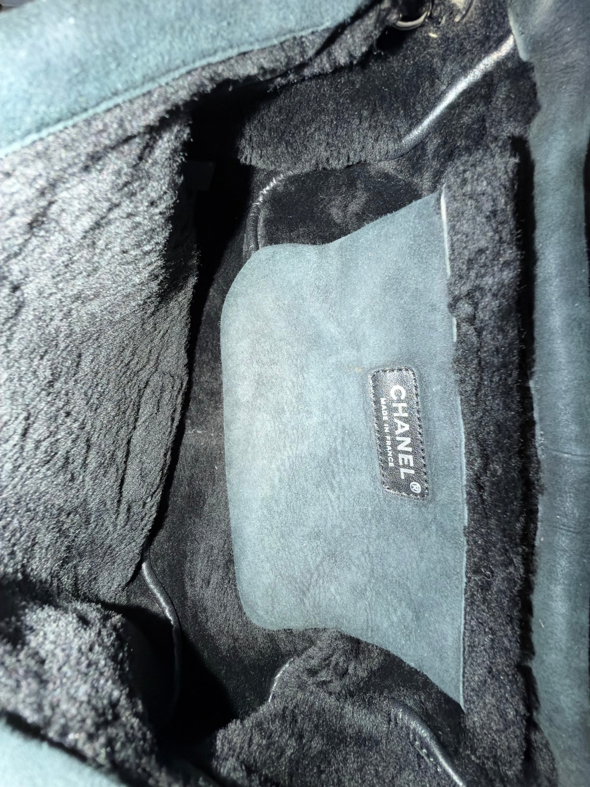 Chanel Black Suede & Shearling Quilted 2.55 Flap