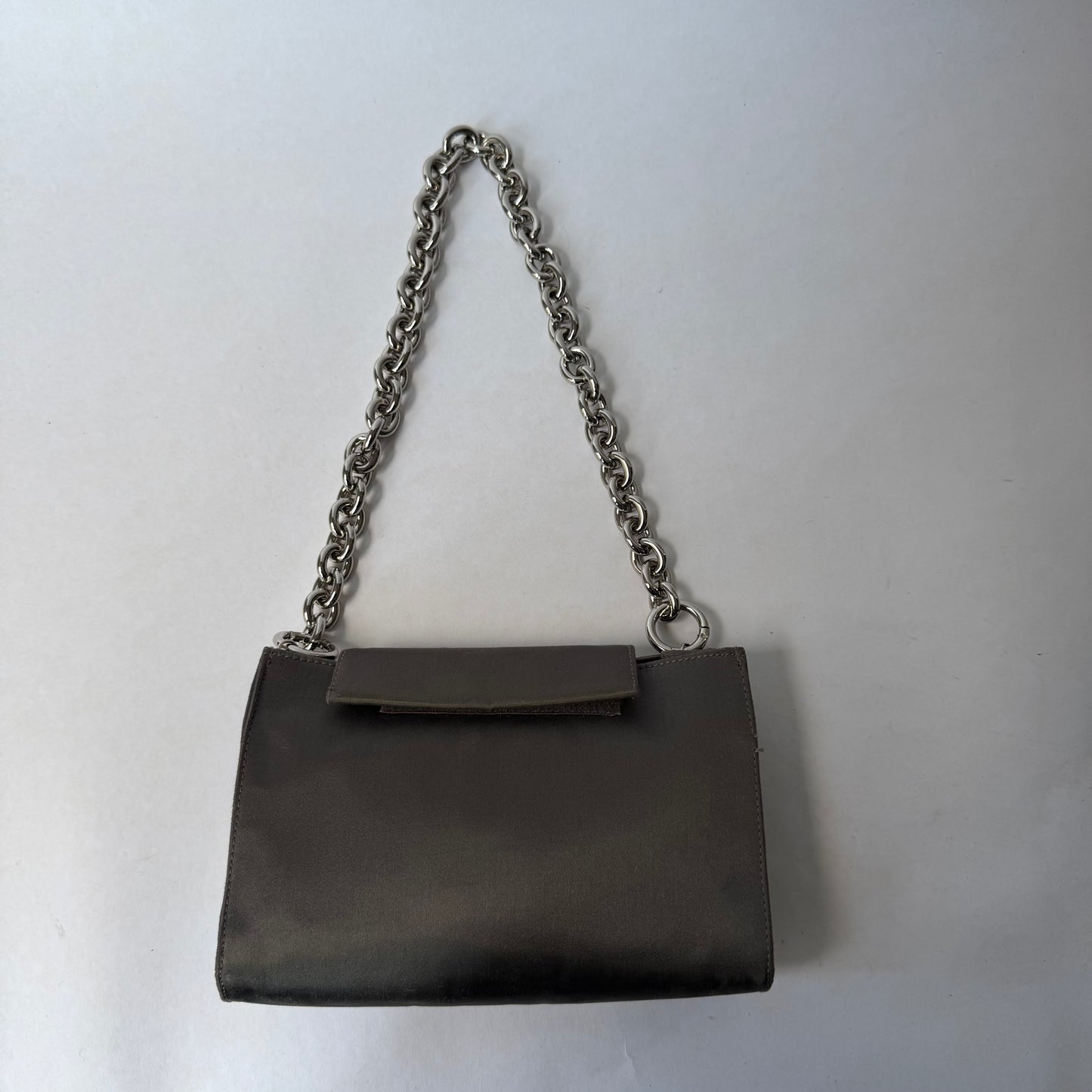 Prada Gray Satin Clutch w/ Chunky Chain Strap