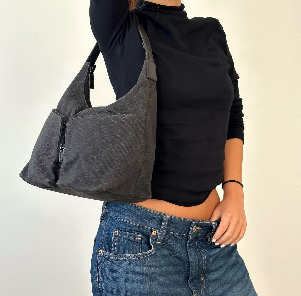 Gucci Brown Canvas Double Pocket Tote Bag