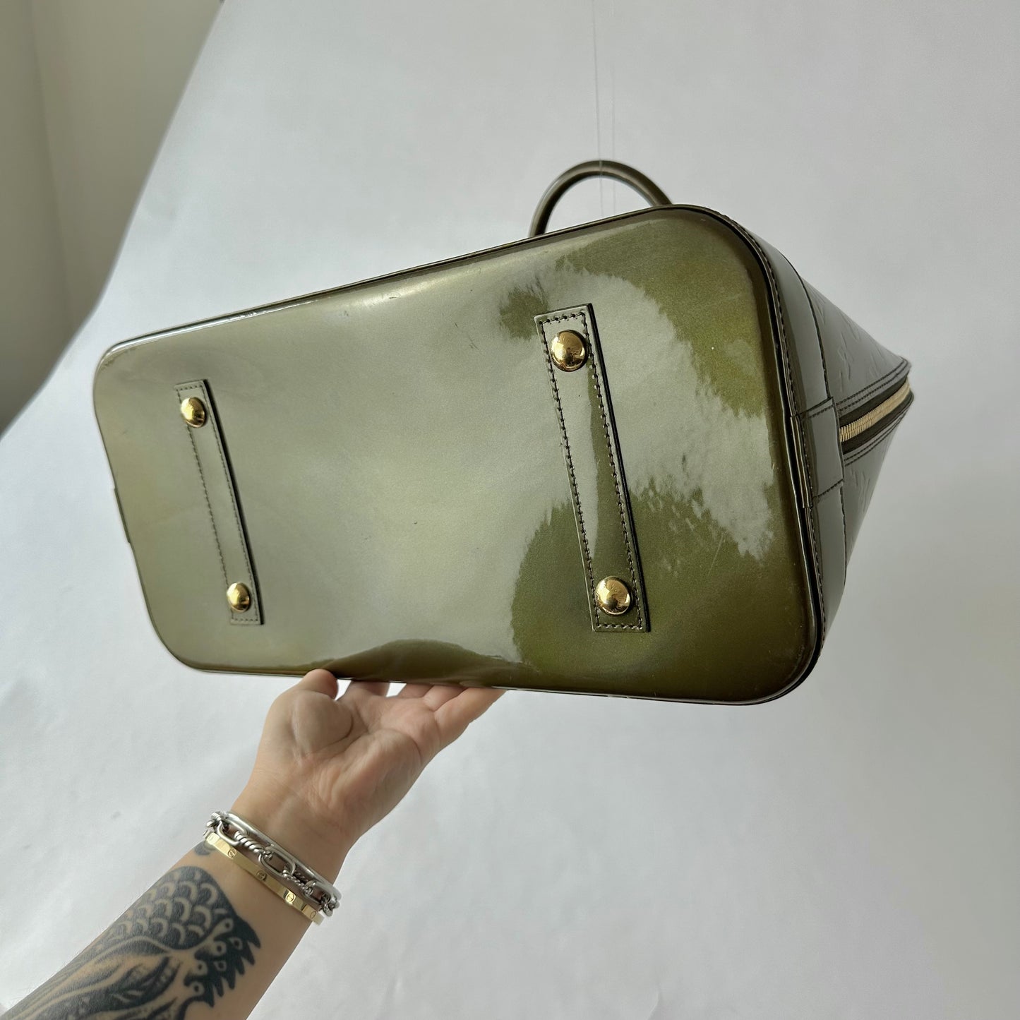 Louis Vuitton Vert Olive Alma GM Vernis Patent Leather Monogram Jumbo Bag