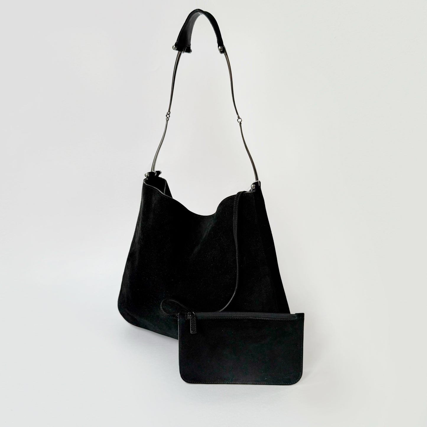 Gucci Black Suede Horsebit Shoulder Bag w/ Pouch