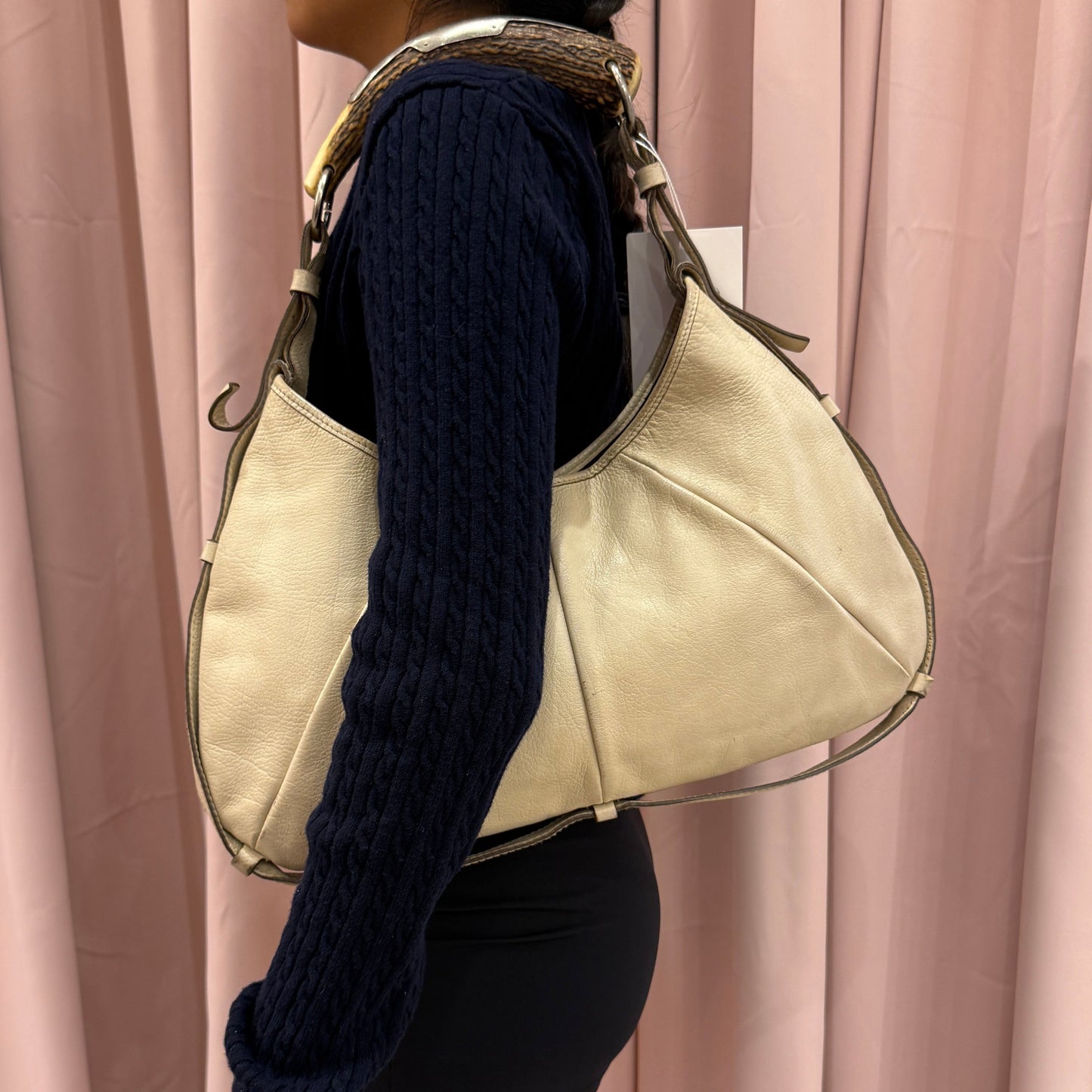 Yves Saint Laurent Beige Leather Mombasa Shoulder Bag