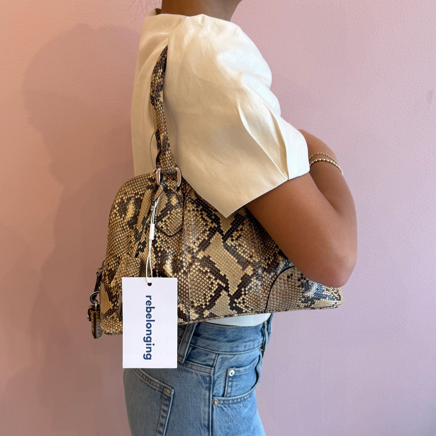 Prada Brown Python Bowler Top Handle Bag