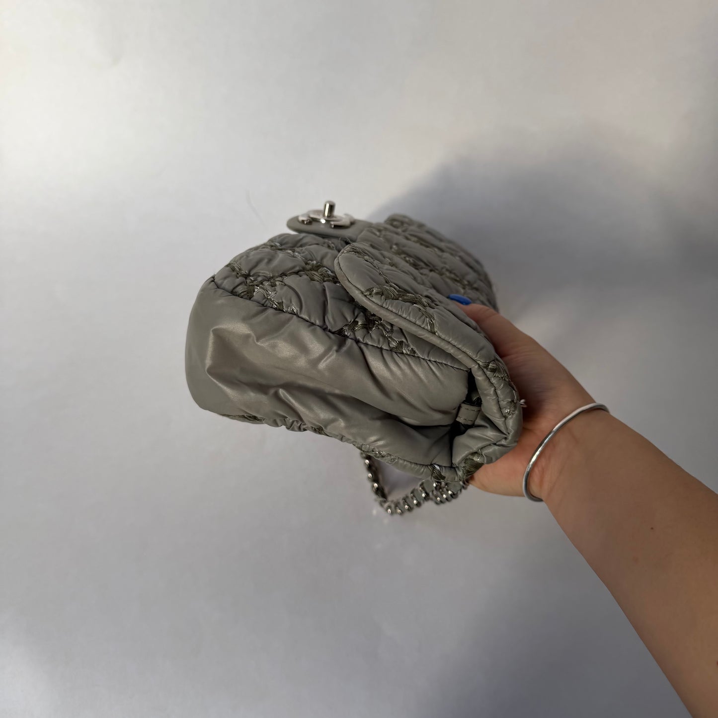 Chanel Gray Nylon Wild Stitch Quilted Flap Shoulder Bag