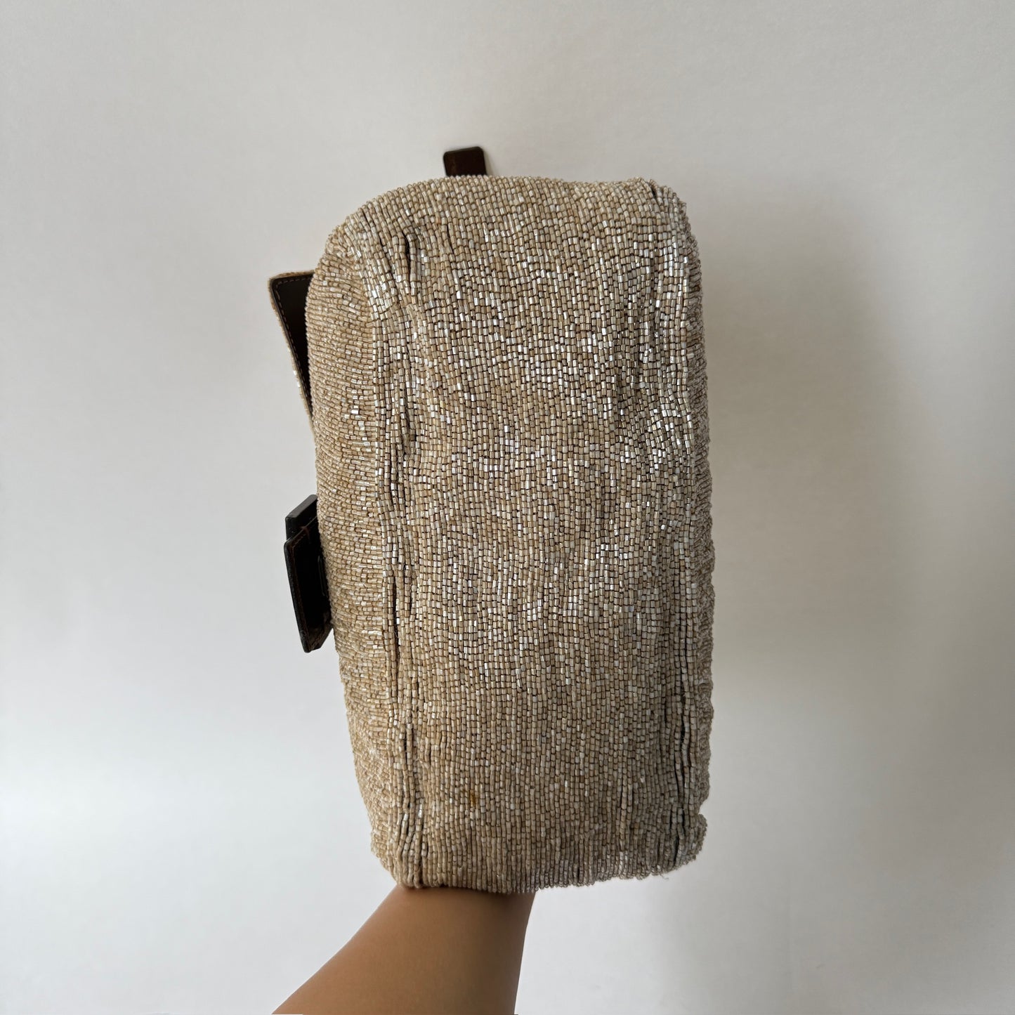 Fendi Cream Beaded Mamma Baguette Shoulder Bag