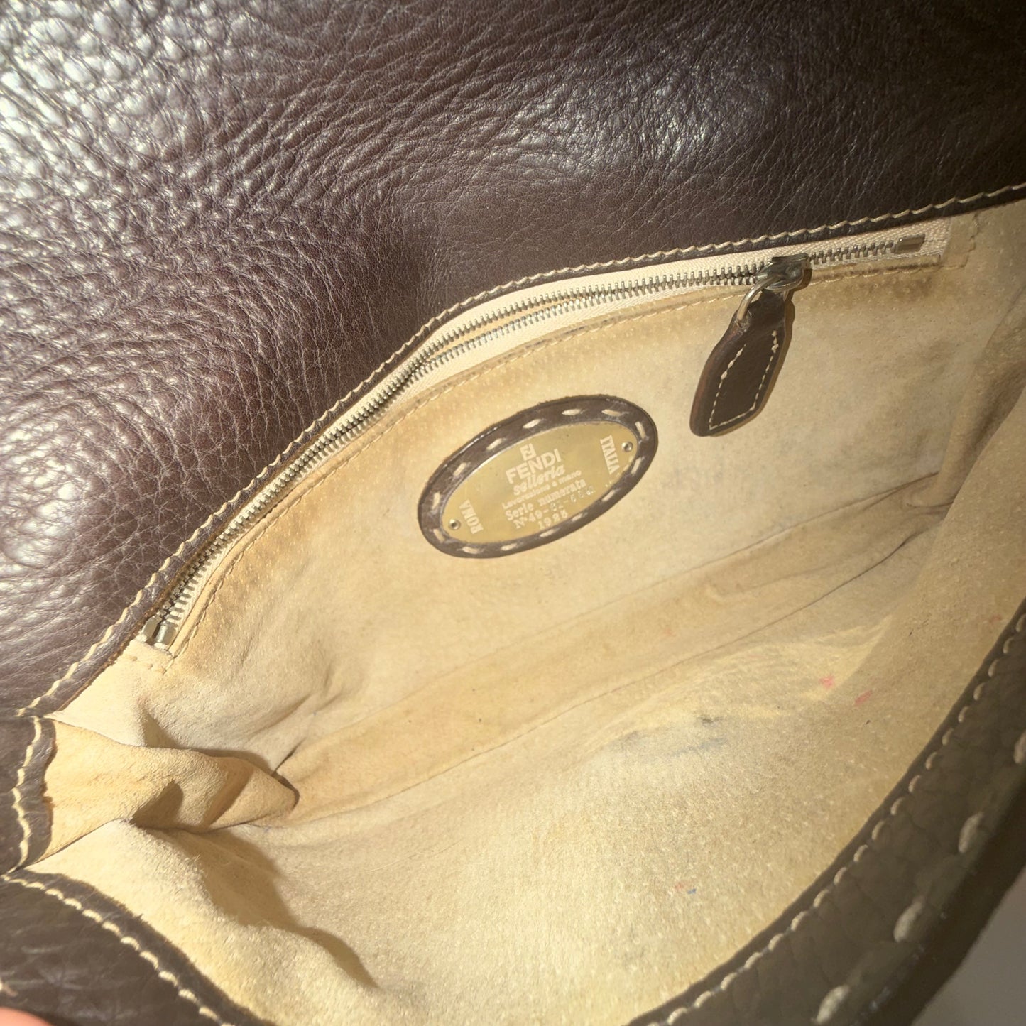 Fendi Brown Leather Selleria Baguette Shoulder Bag