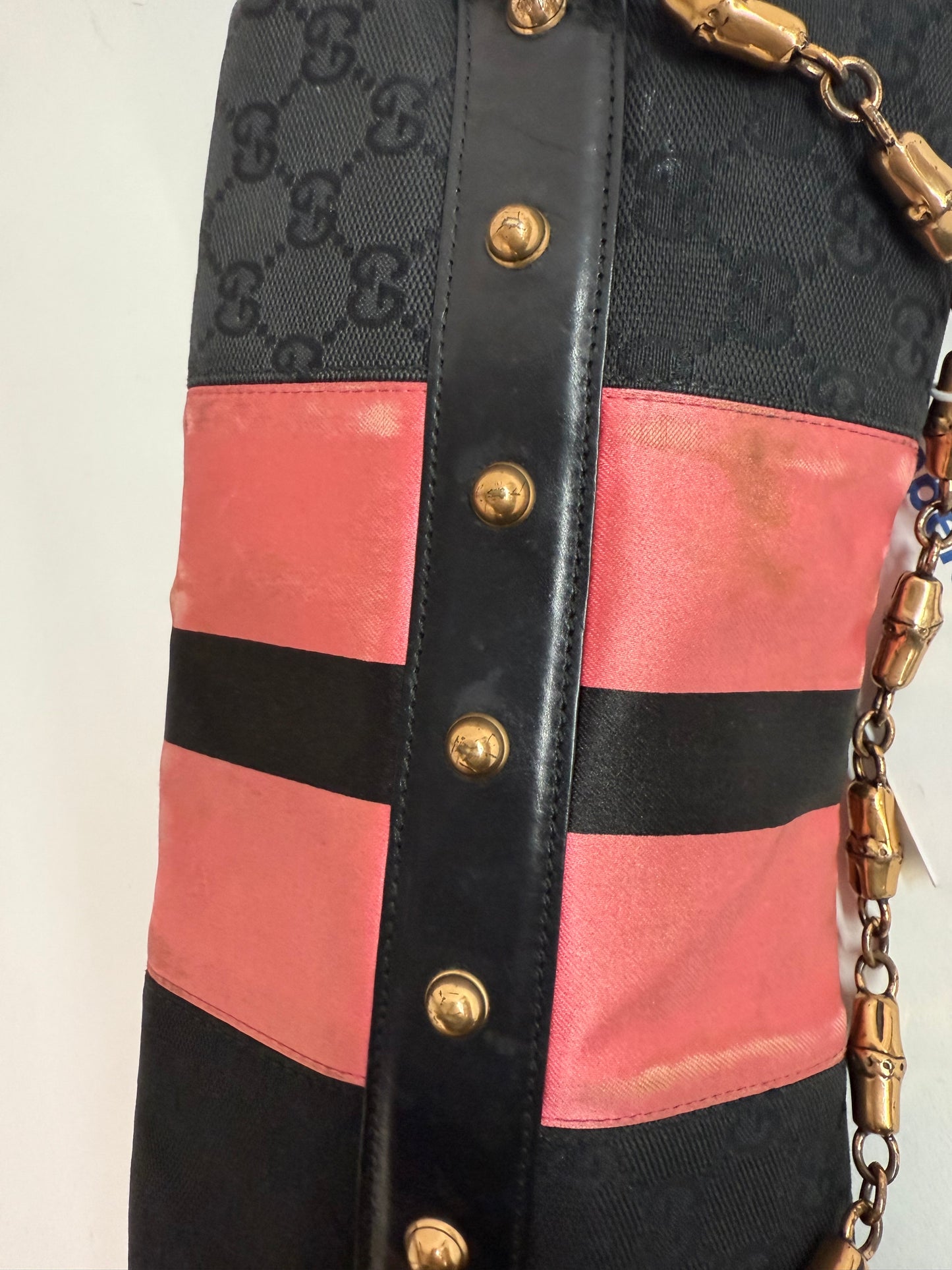 Gucci Pink Web Striped Large Horsebit Clutch