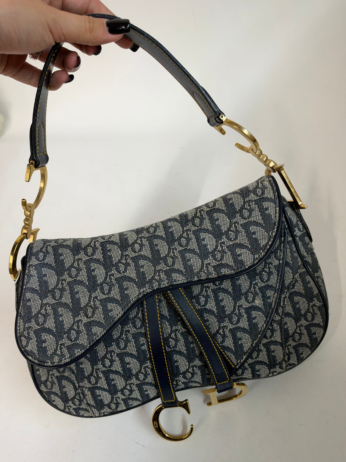 Christian Dior Blue Trotter Monogram Double Saddle w/ Gold Hardware