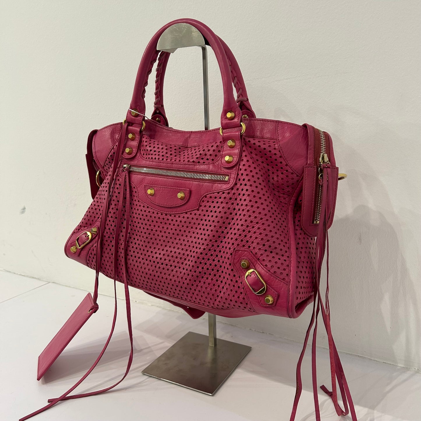 Balenciaga Pink Perforated Classic City Bag