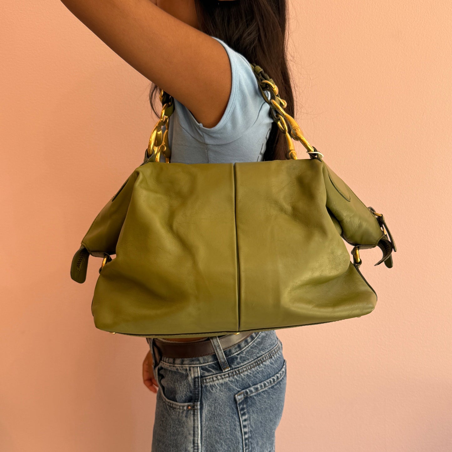 Gucci Green Leather Horsebit Hobo Bag