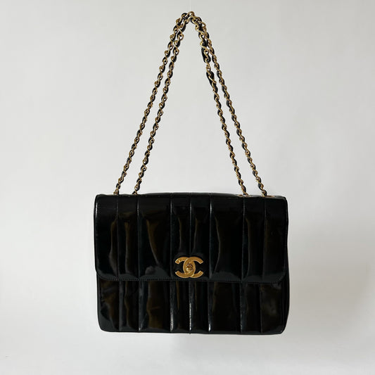 Chanel Black Patent Leather Vertical Flap 24K GPHW
