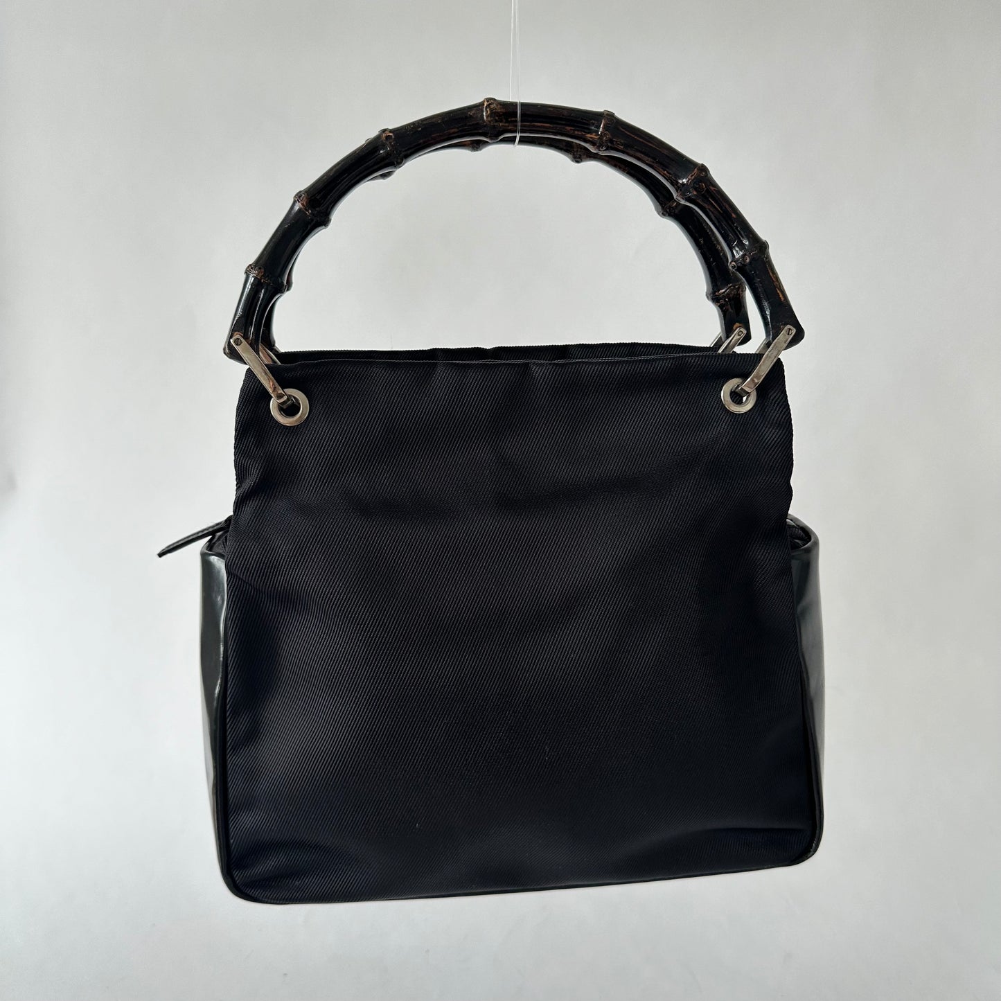 Gucci Black Nylon & Leather Bamboo Tote