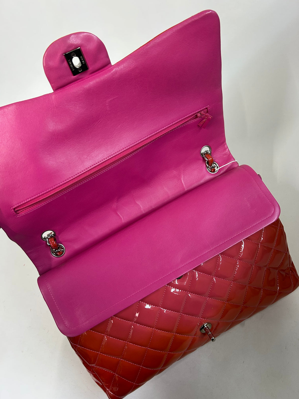 Chanel Red Patent Leather Quilted Matelasse Double Flap Shoulder Bag