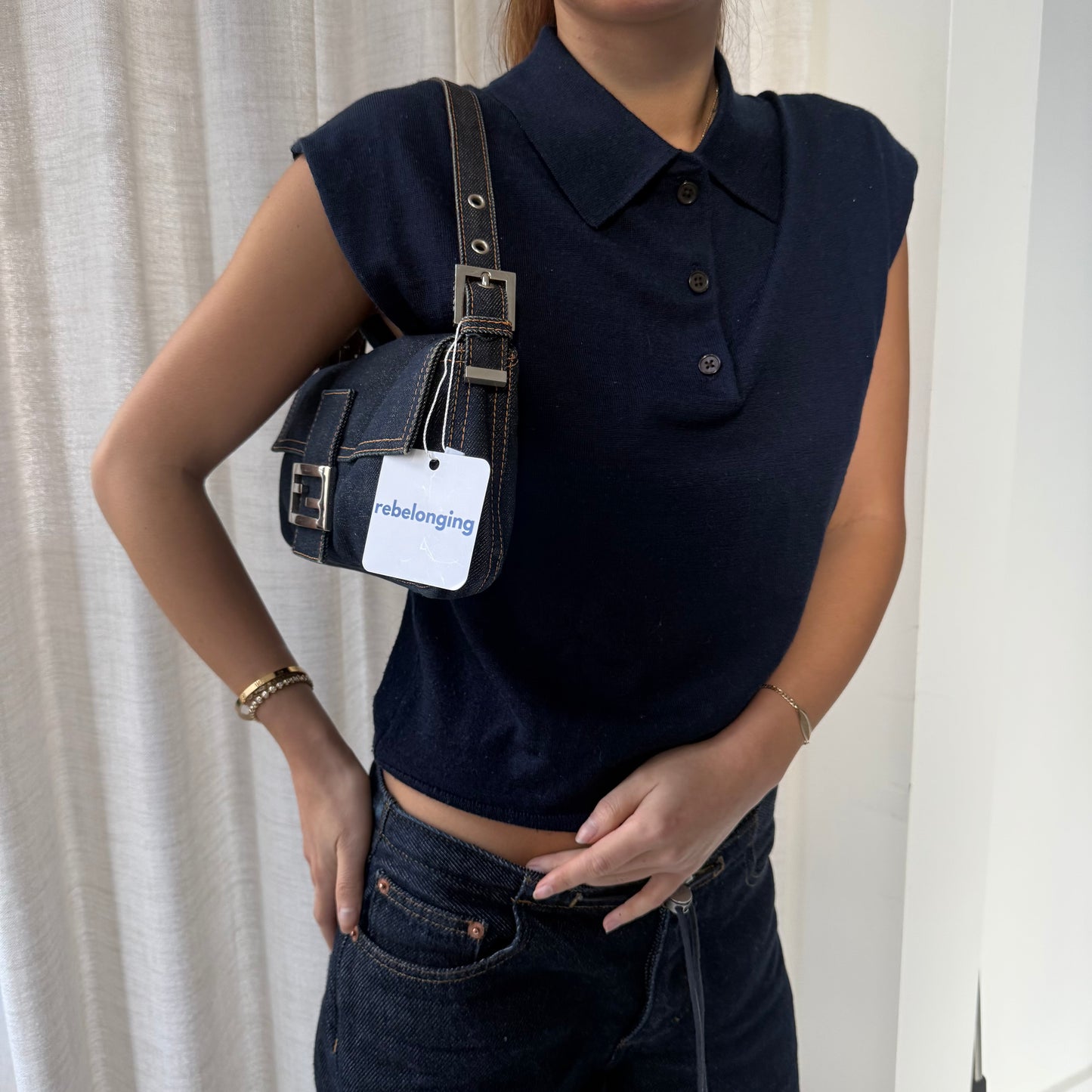 Fendi Denim Classic Baguette Shoulder Bag