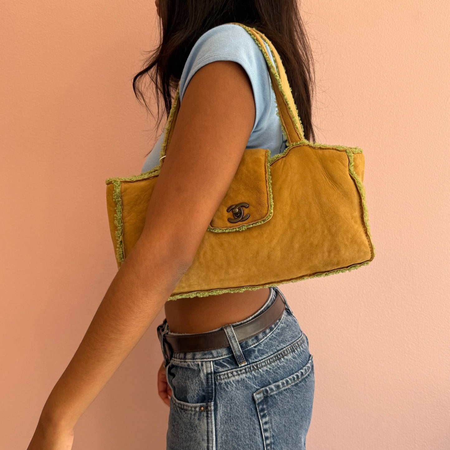 Chanel Green & Brown Mouton Top Handle Bag