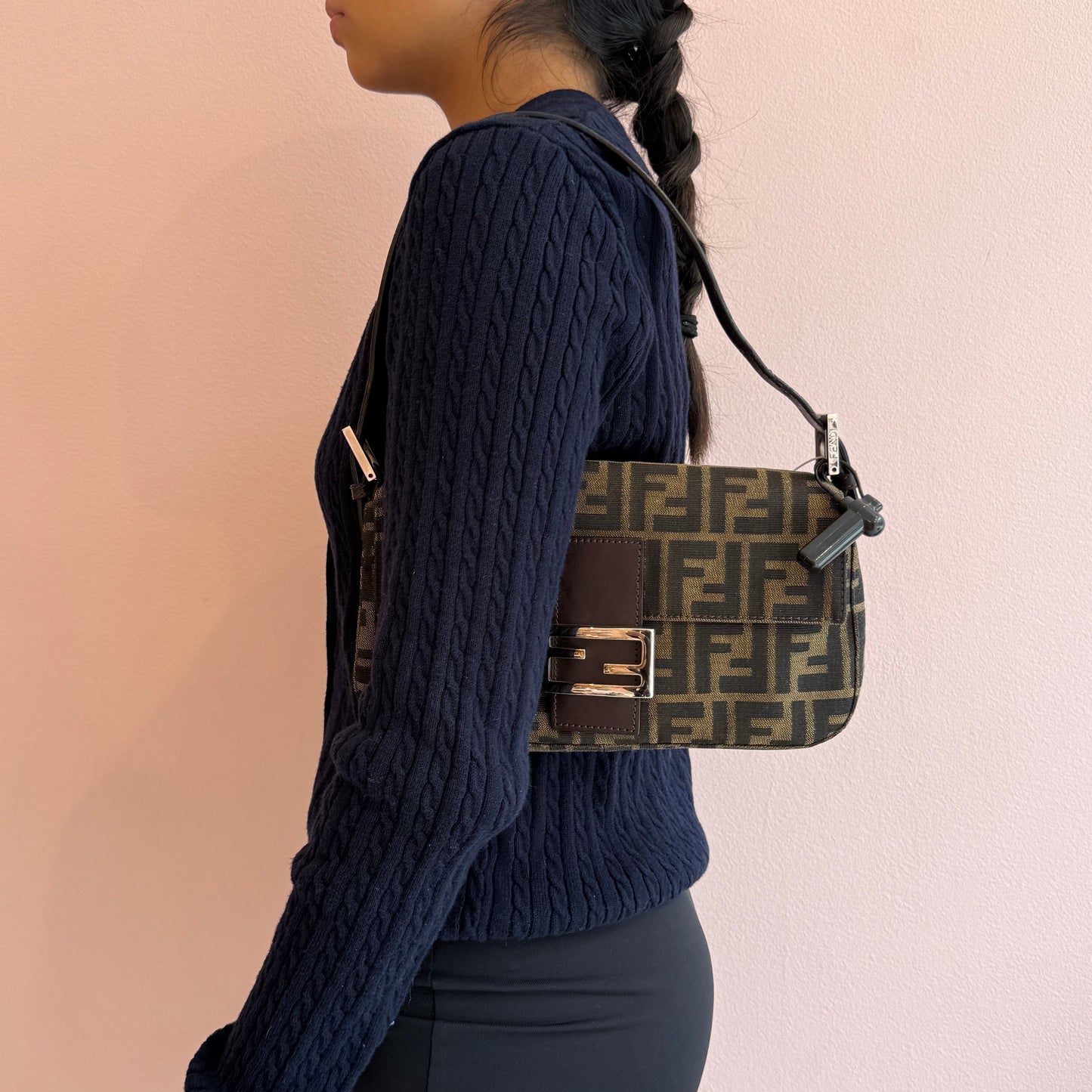 Fendi Zucca Monogram Baguette Shoulder Bag