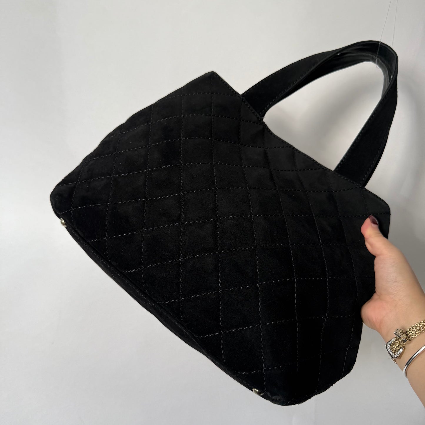 Chanel Black Suede Quilted Tote Bag