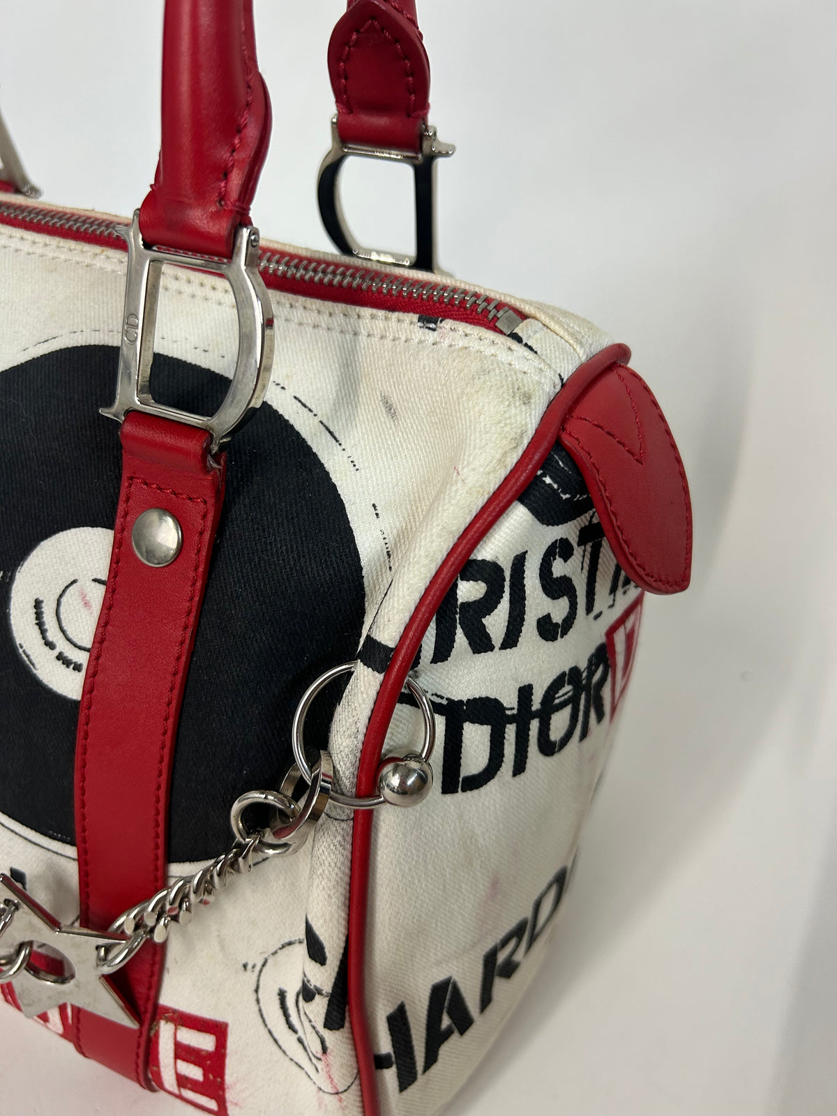 Christian Dior White Canvas & Leather Hardcore Boston Bag