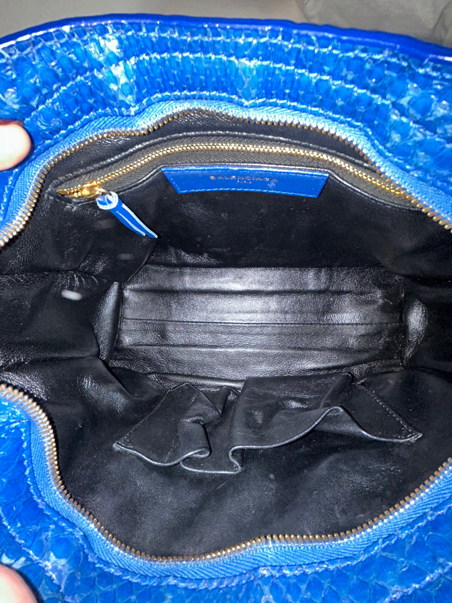 Balenciaga Blue Snakeskin Leather Small City Bag GHW