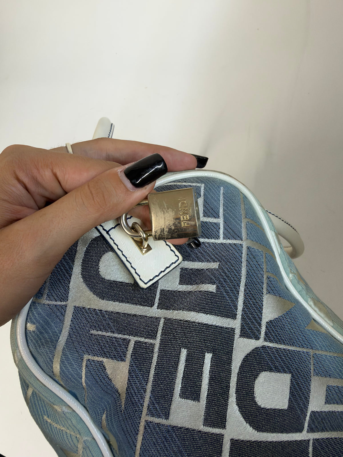 Fendi Blue Canvas Boston Bag