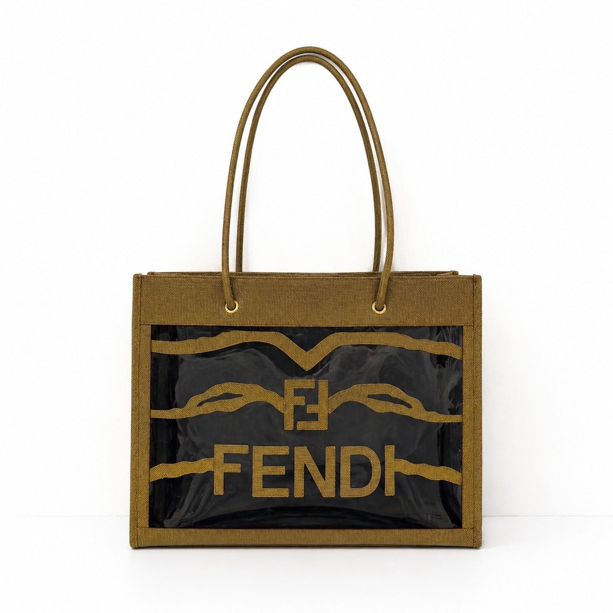 Fendi Mesh & Brown Coated Leather Tote Bag