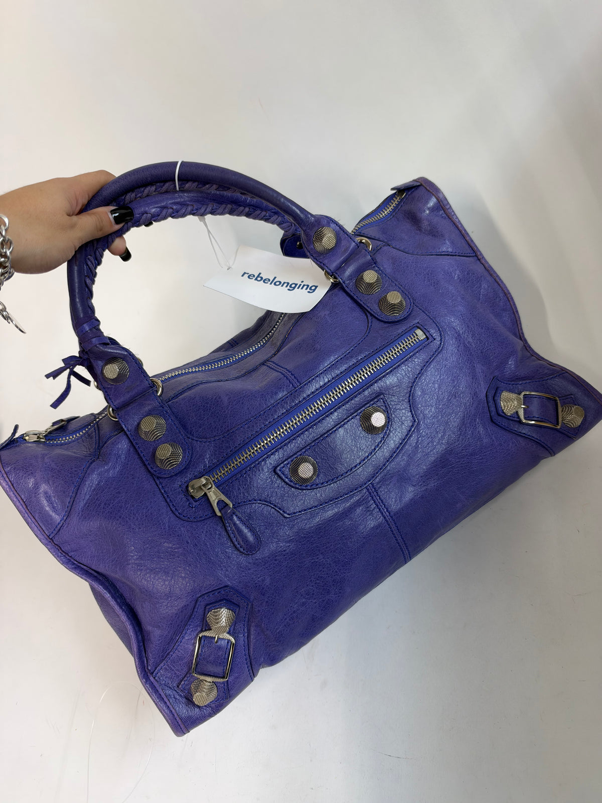 Balenciaga Purple Work City Bag w/ Silver Giant Hardware