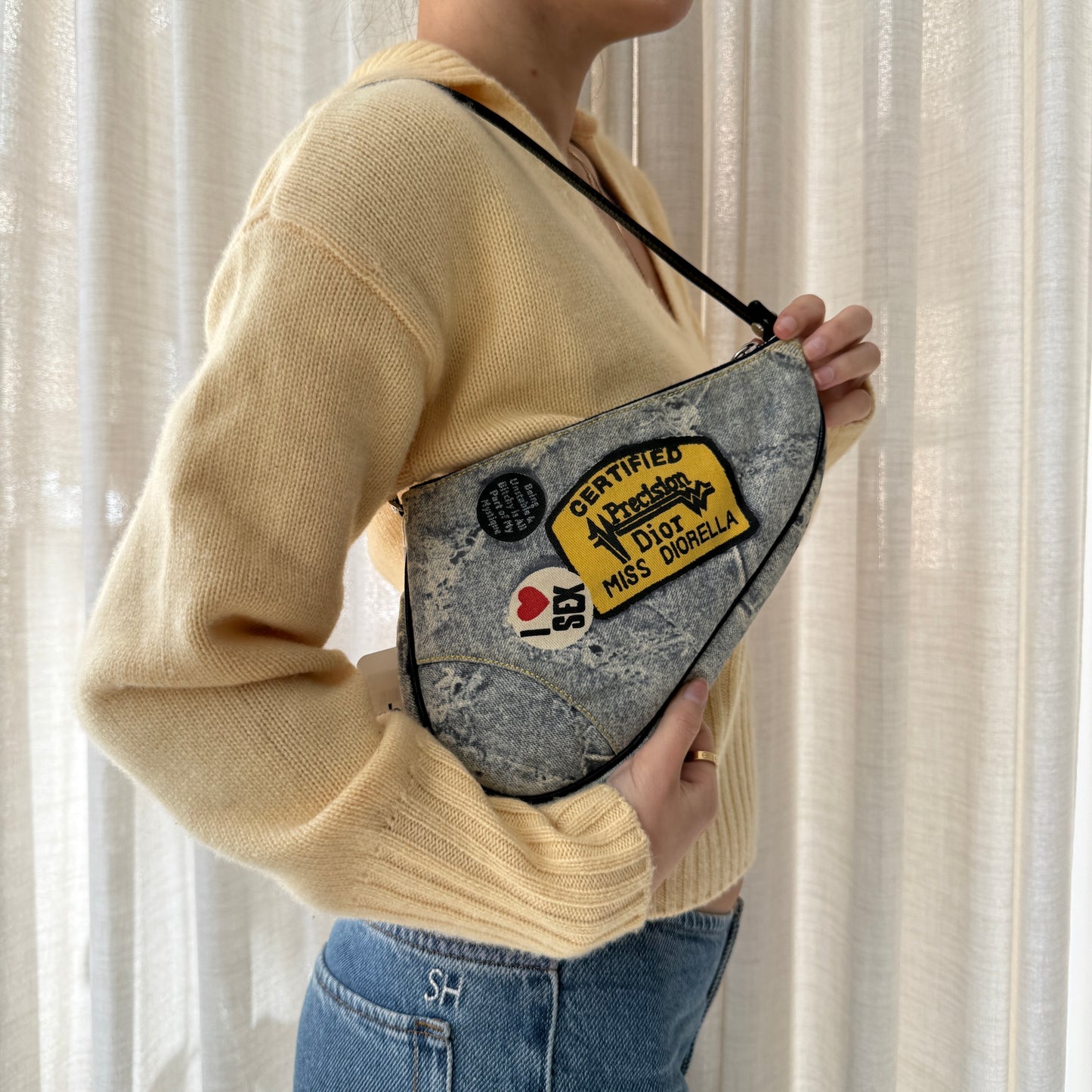Christian Dior Denim Miss Diorella Print Mini Saddle Bag