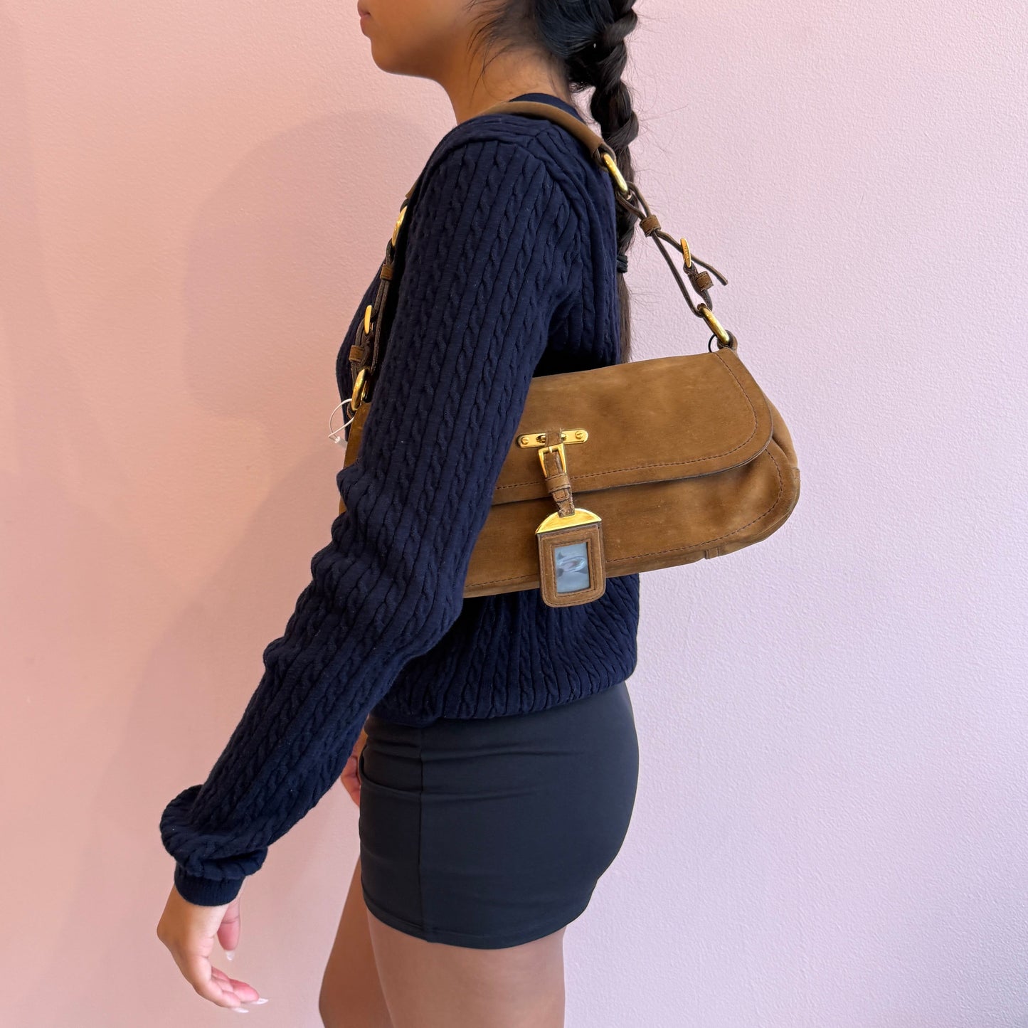 Prada Brown Suede Shoulder Bag
