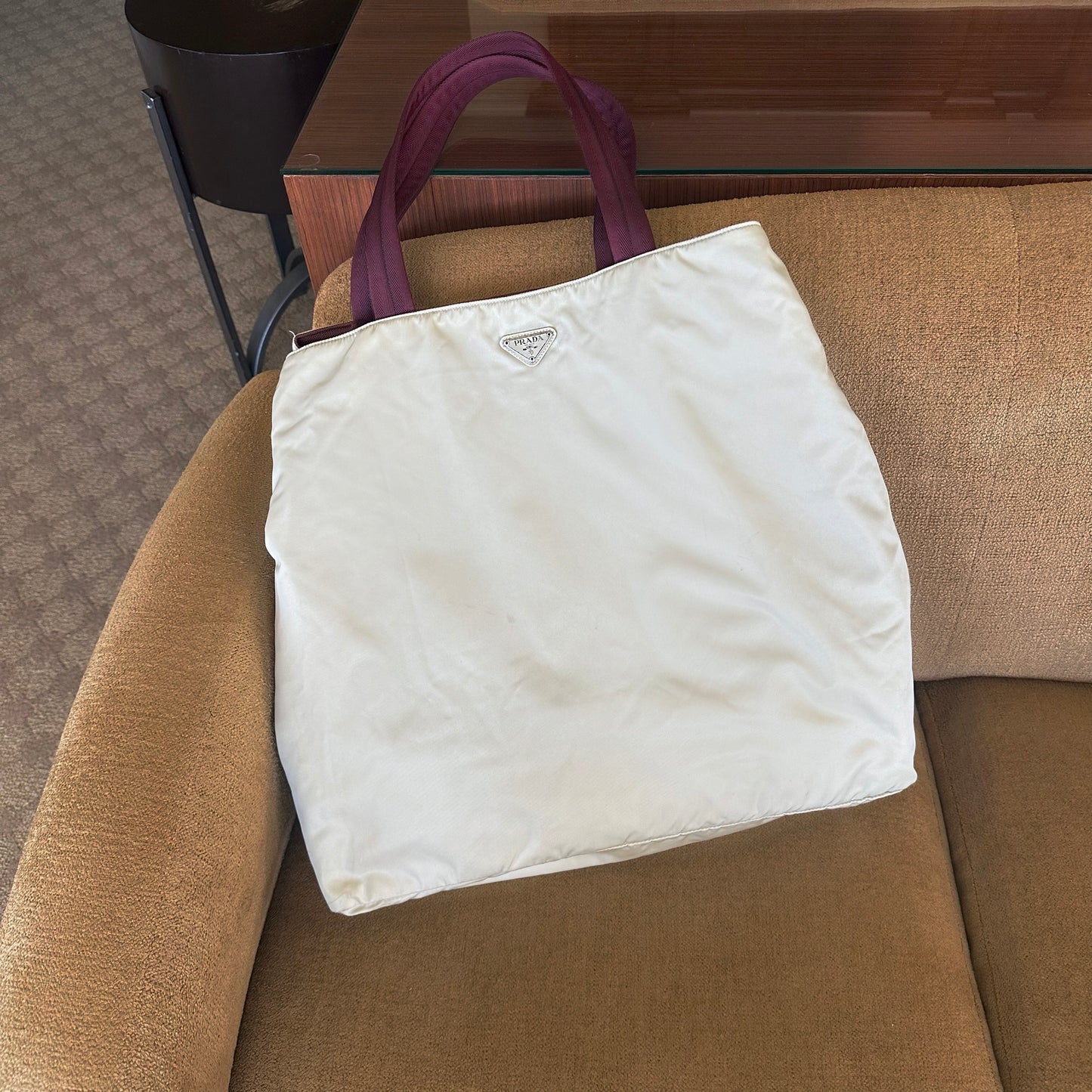 RARE Prada Cream Nylon Jumbo Tote w/ XL Original Towel
