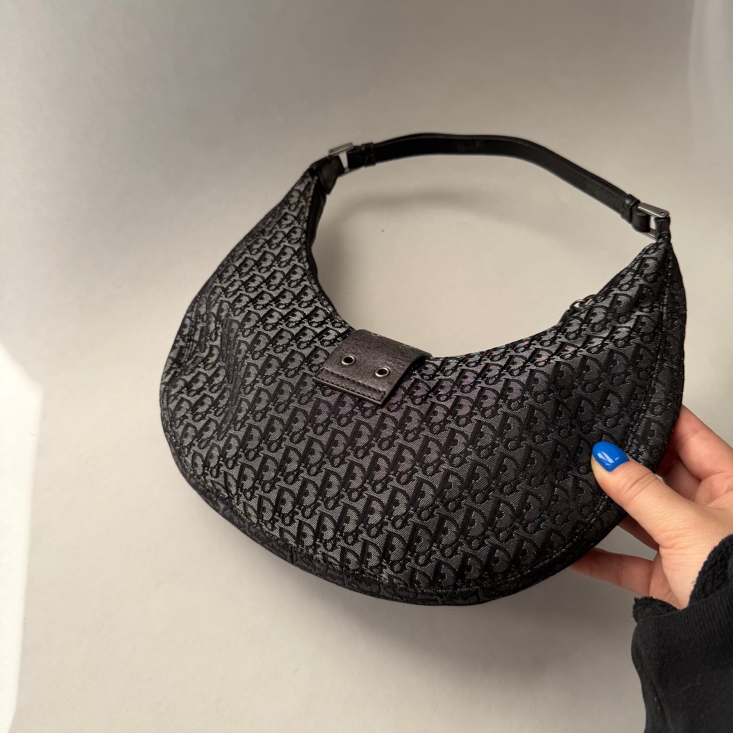 Christian Dior Black Trotter Canvas Street Chic Small Croissant Hobo Bag