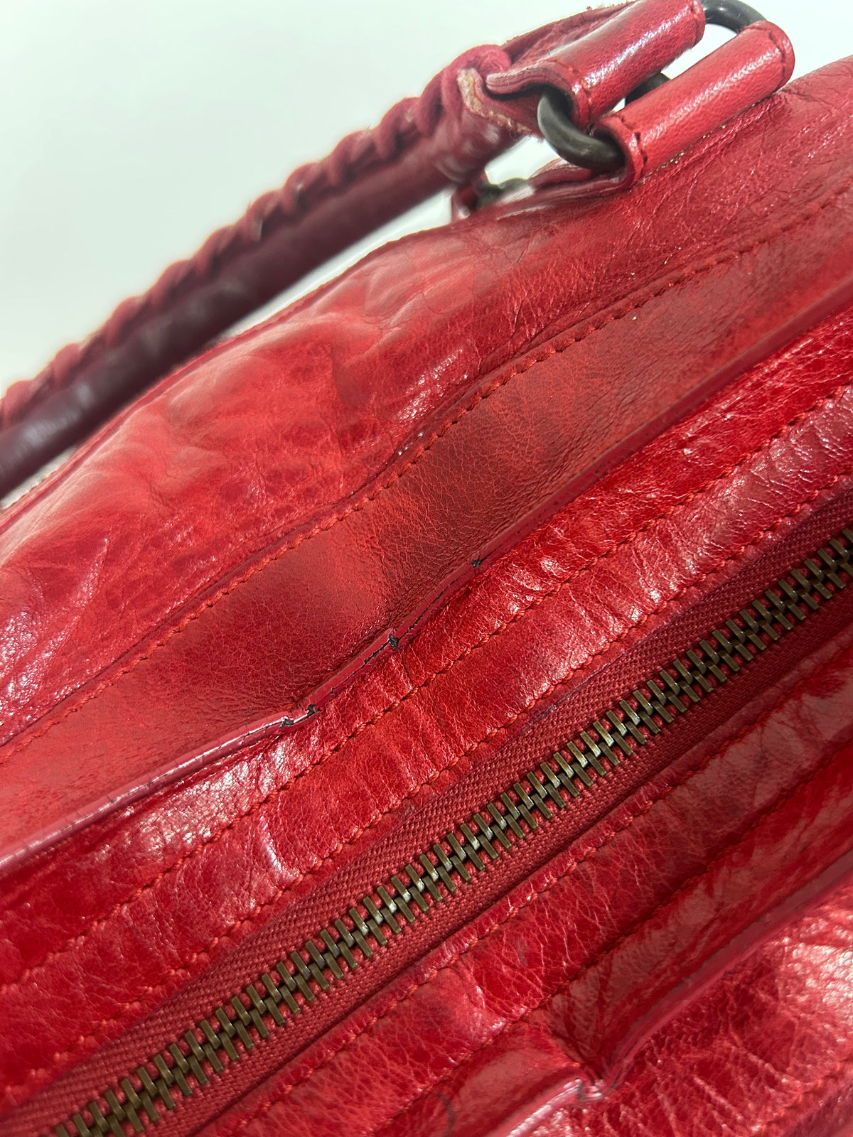 Balenciaga Red Leather Work Tote Bag w/ Bronze Hardware