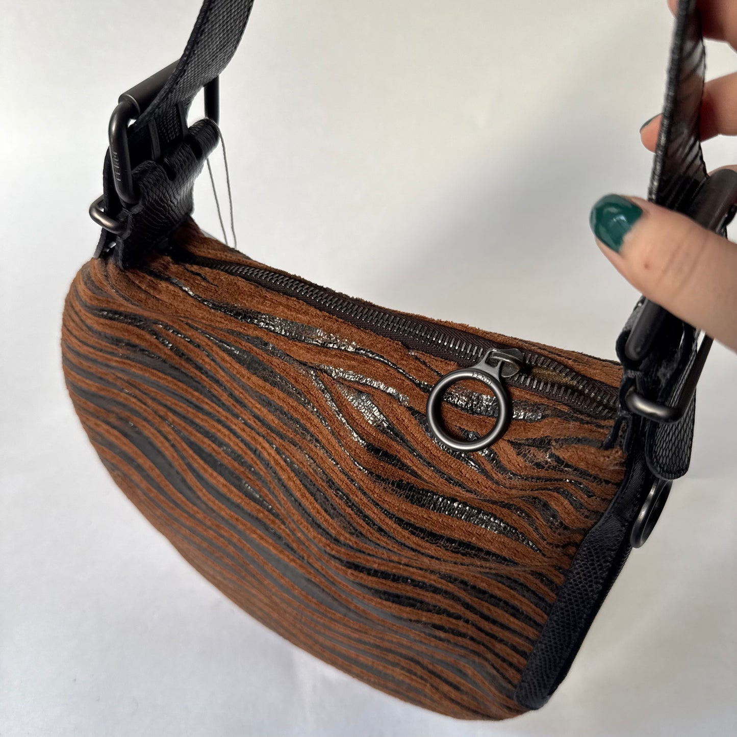 RARE Fendi Brown Multicolored Wood Paneled Oyster Bag