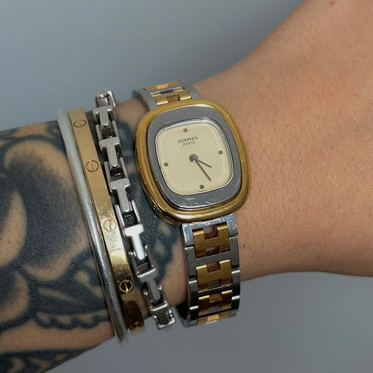 RARE Hermes Two-Tone Oval Watch