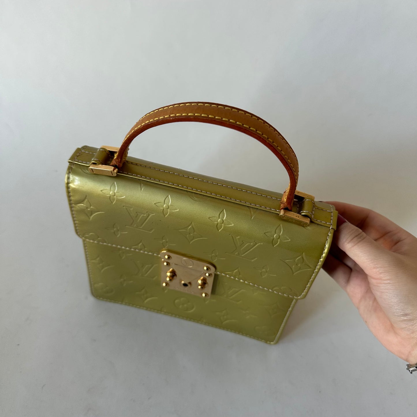 Louis Vuitton Green Vernis Patent Leather Monogram Spring St Top Handle Bag