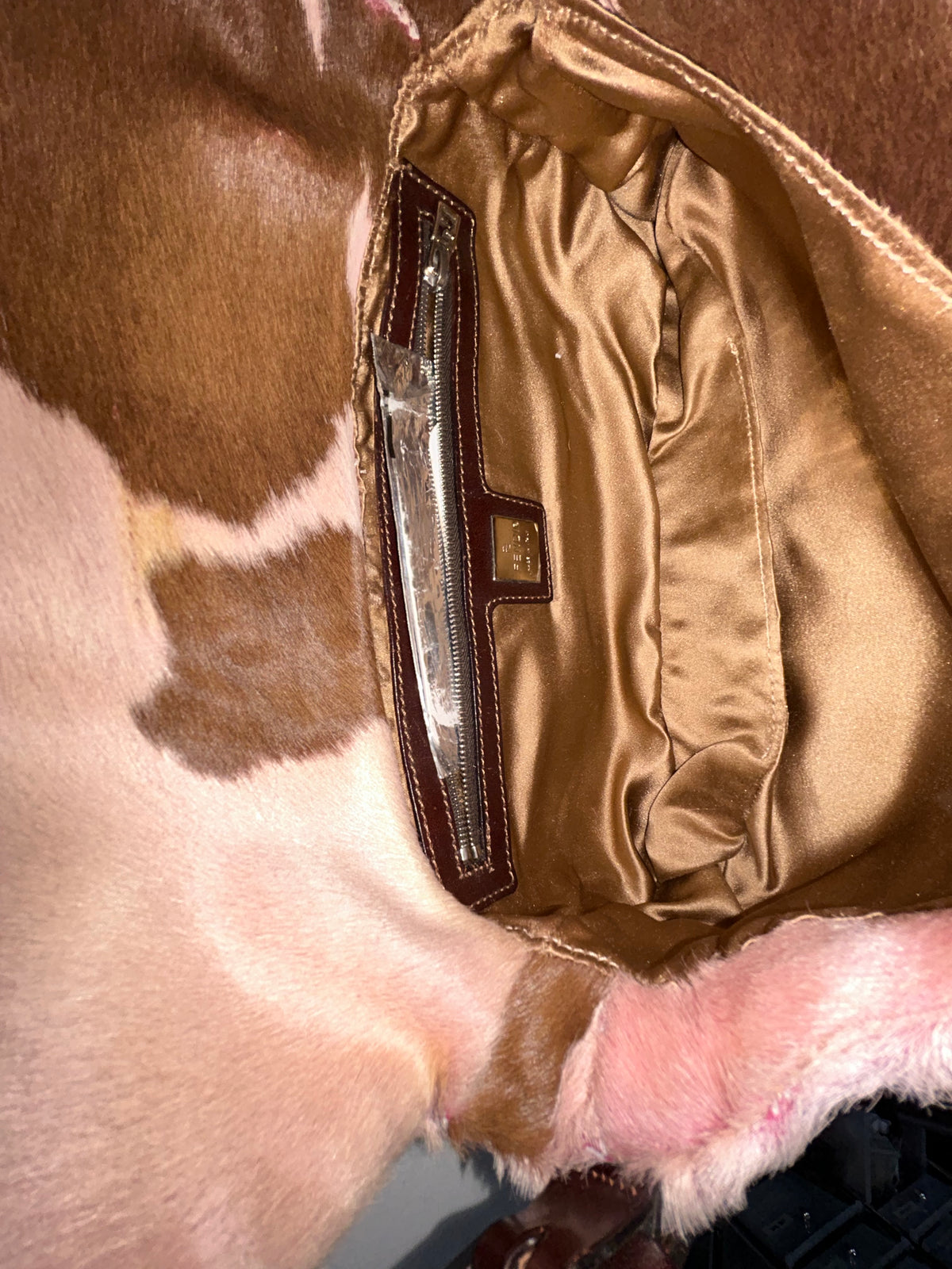 Fendi Pink Ponyhair Cow Printed Baguette Shoulder Bag