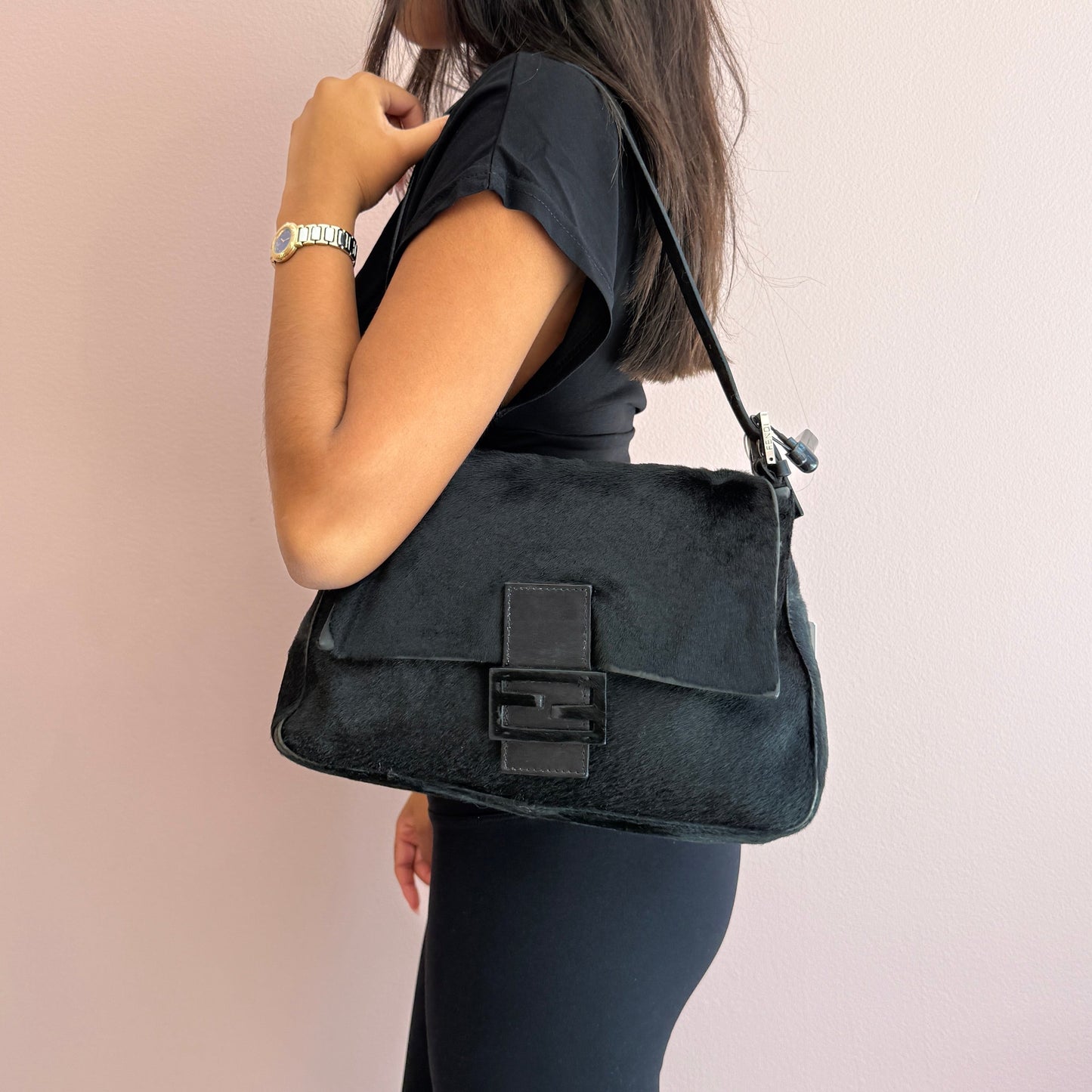 Fendi Black Ponyhair Mamma Baguette