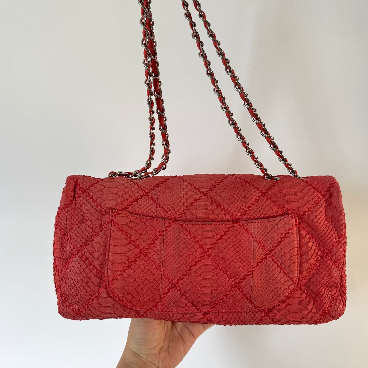 Chanel 2011 Red Python E/W Flap Bag