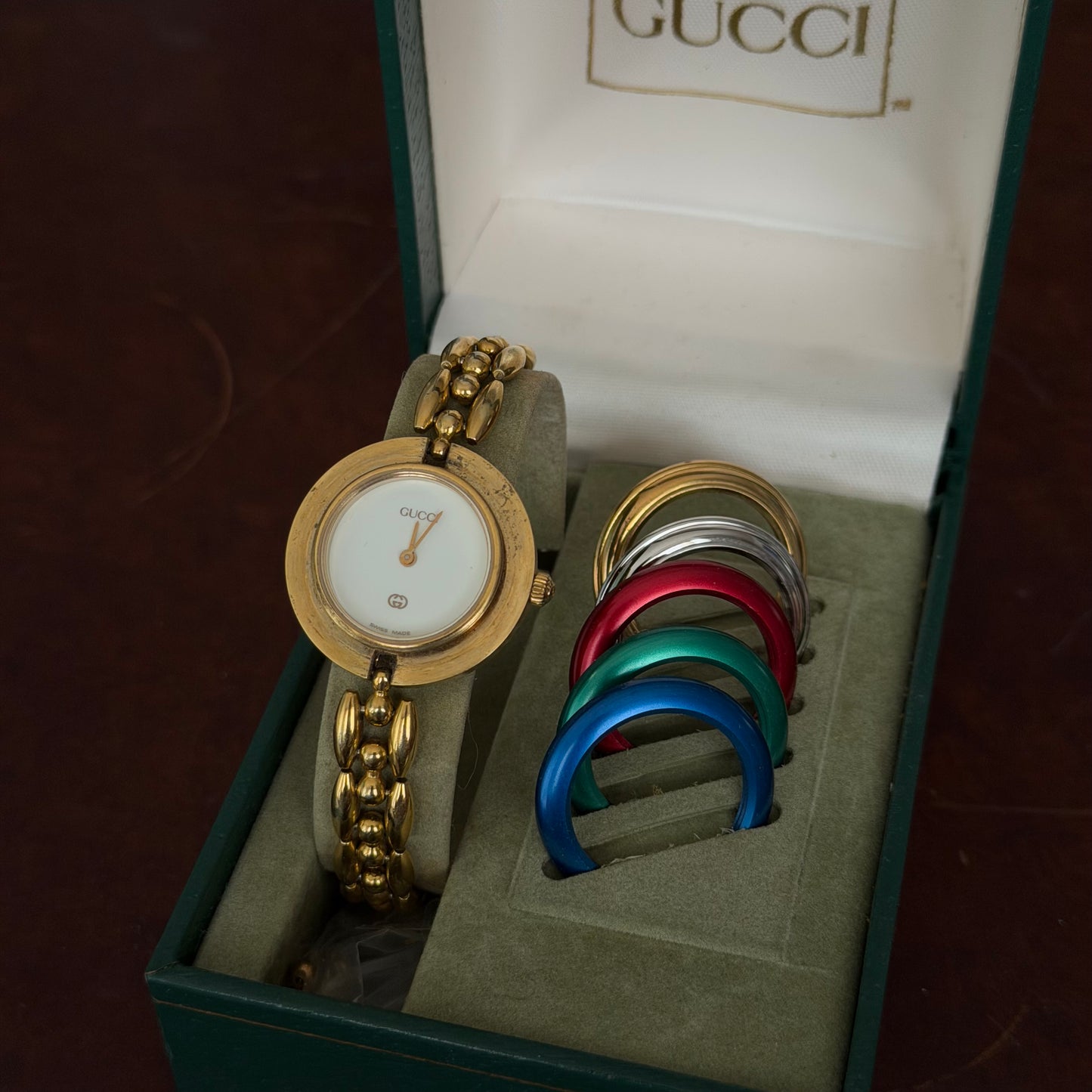 Gucci Gold Rice Link White Dial Bezel Watch w/ 5 Bezels