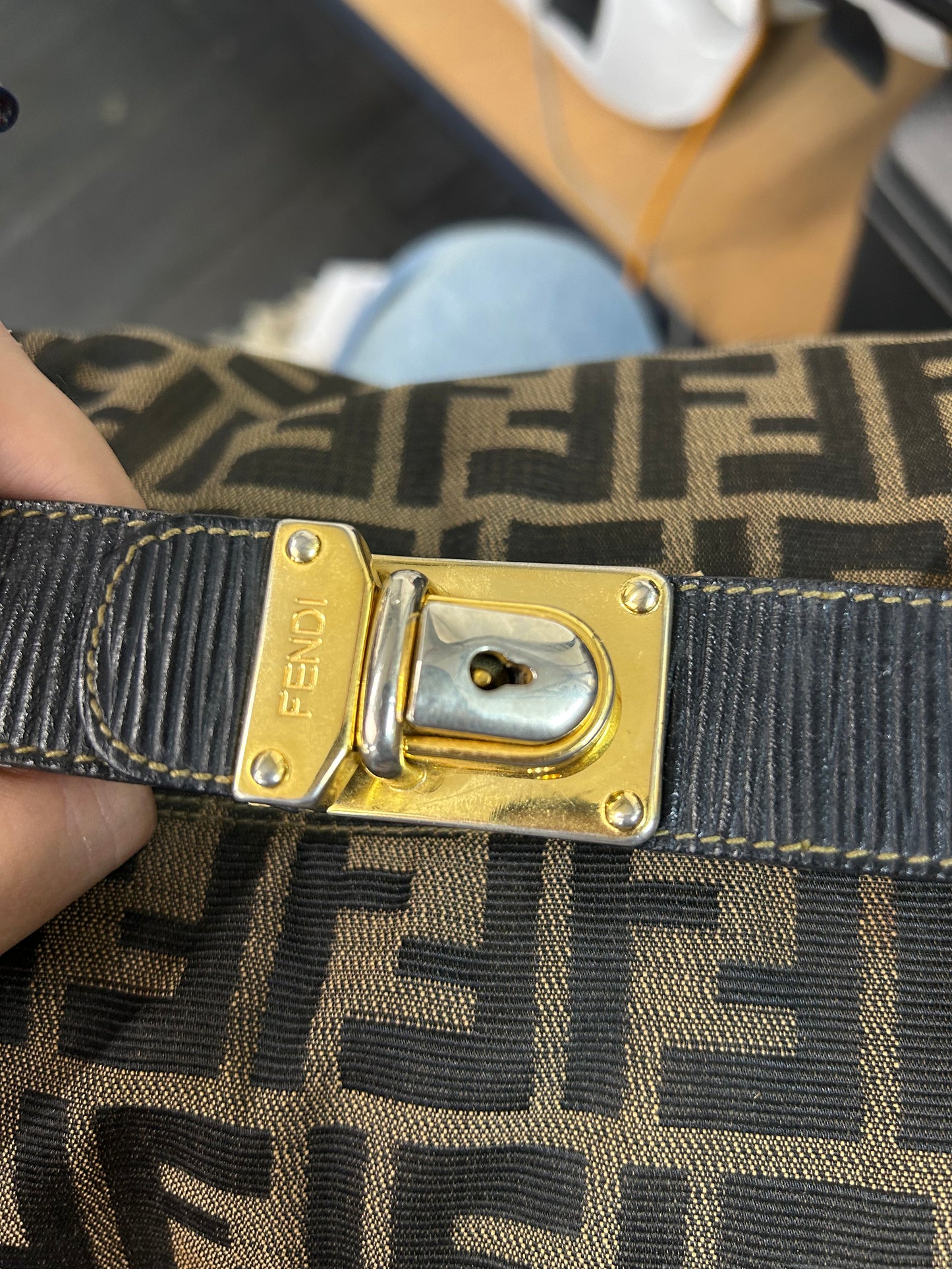 Fendi Brown Zucca Canvas Clip Top Vanity Bag