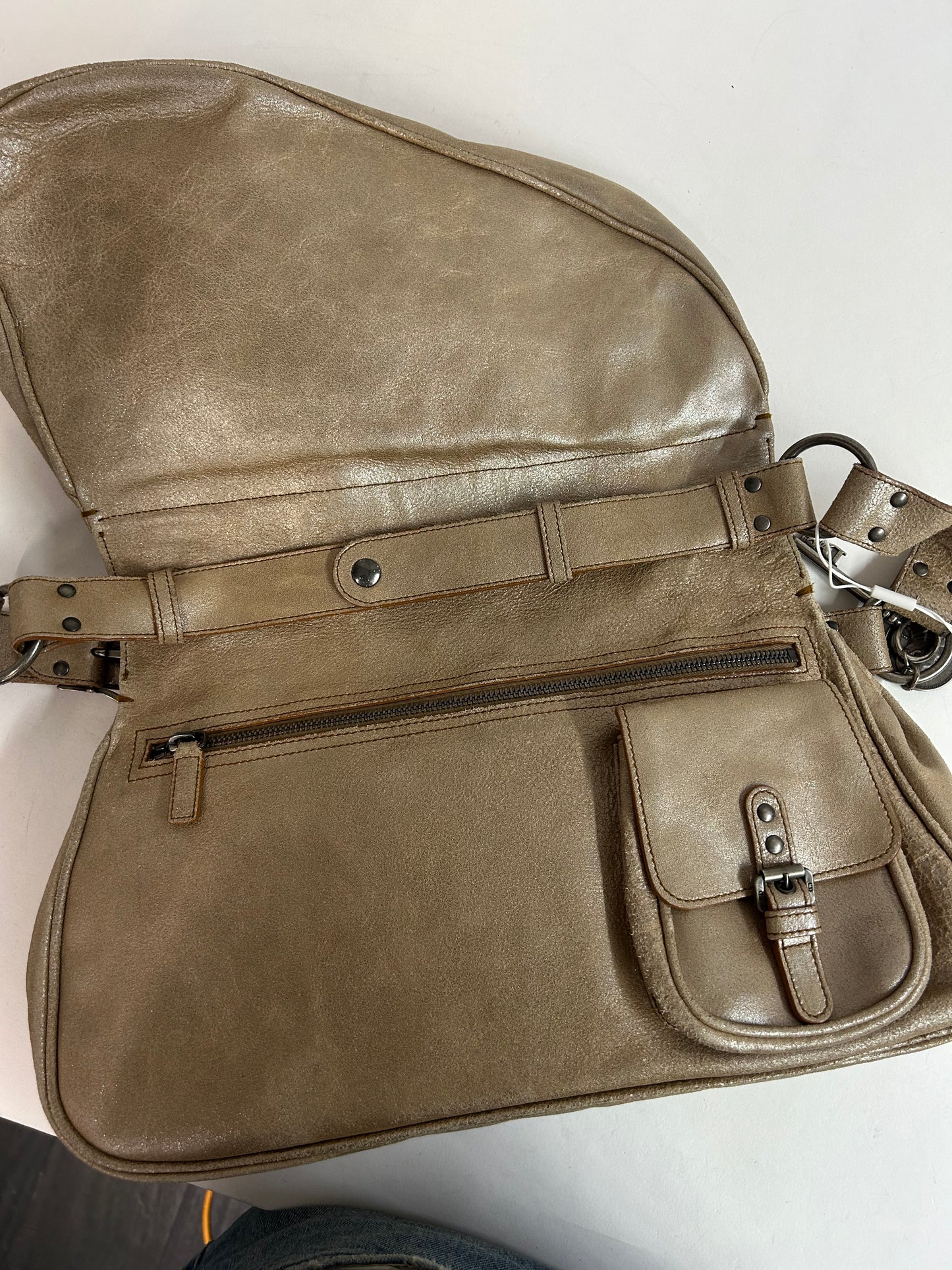 Chrisitian Dior Cream Metallic Gaucho Shoulder Bag