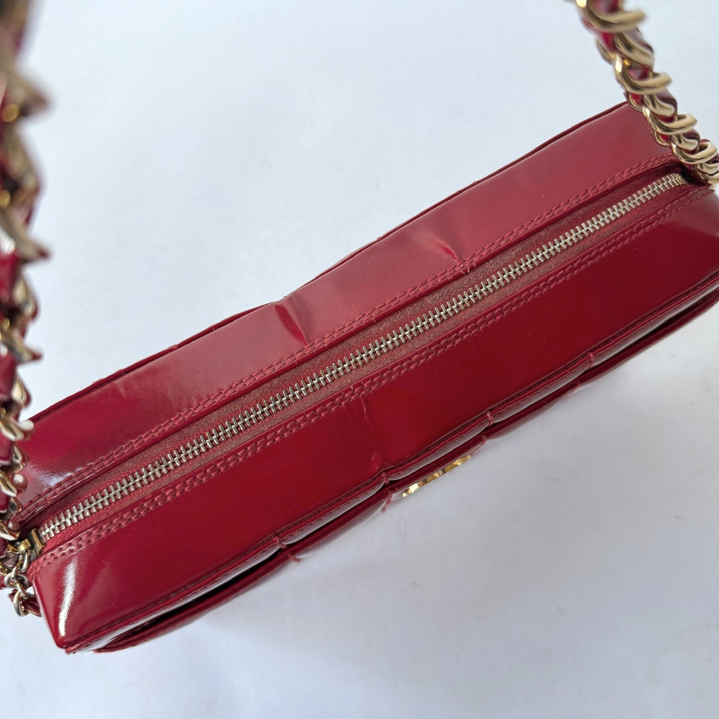 Chanel Red Patent Leather Chocolate Bar Box Shoulder Bag