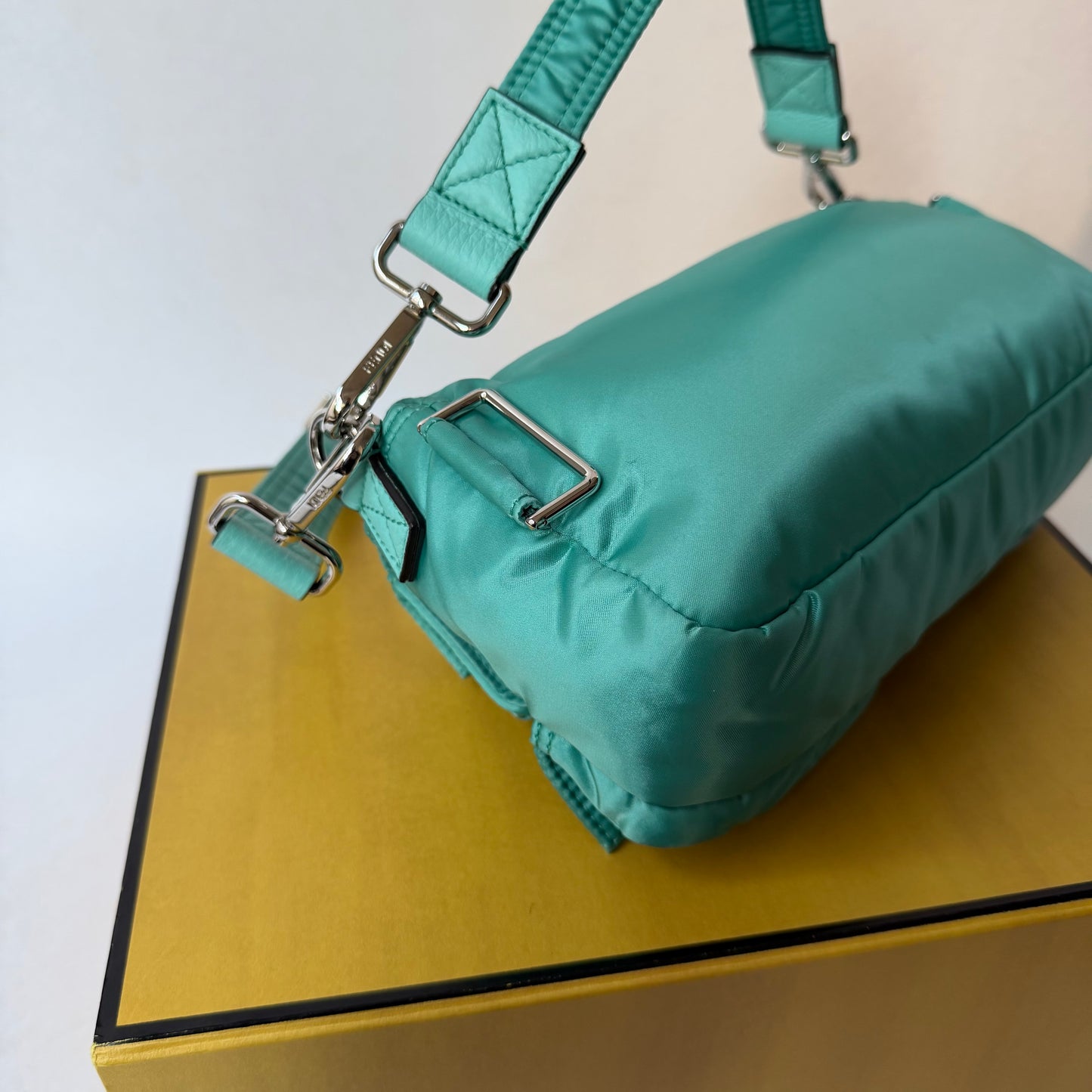 Fendi AW22 Multi Pocket Teal Nylon Baguette