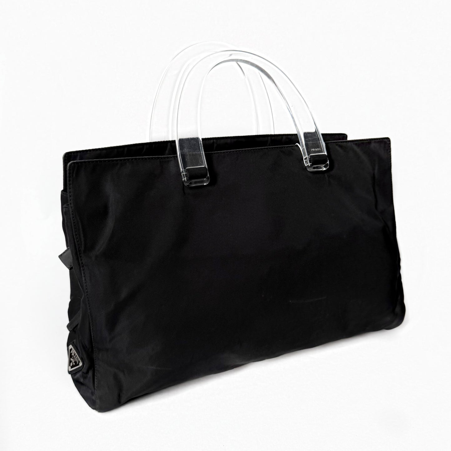 Prada Black Nylon Long Tote w/ Acrylic Handle