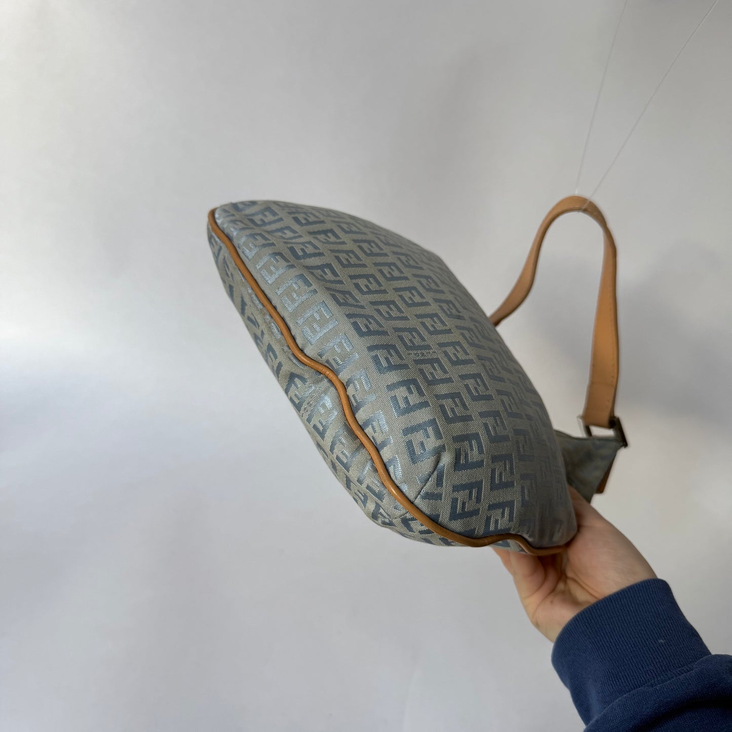 Fendi Blue Canvas Zucchino Baguette Hobo Bag