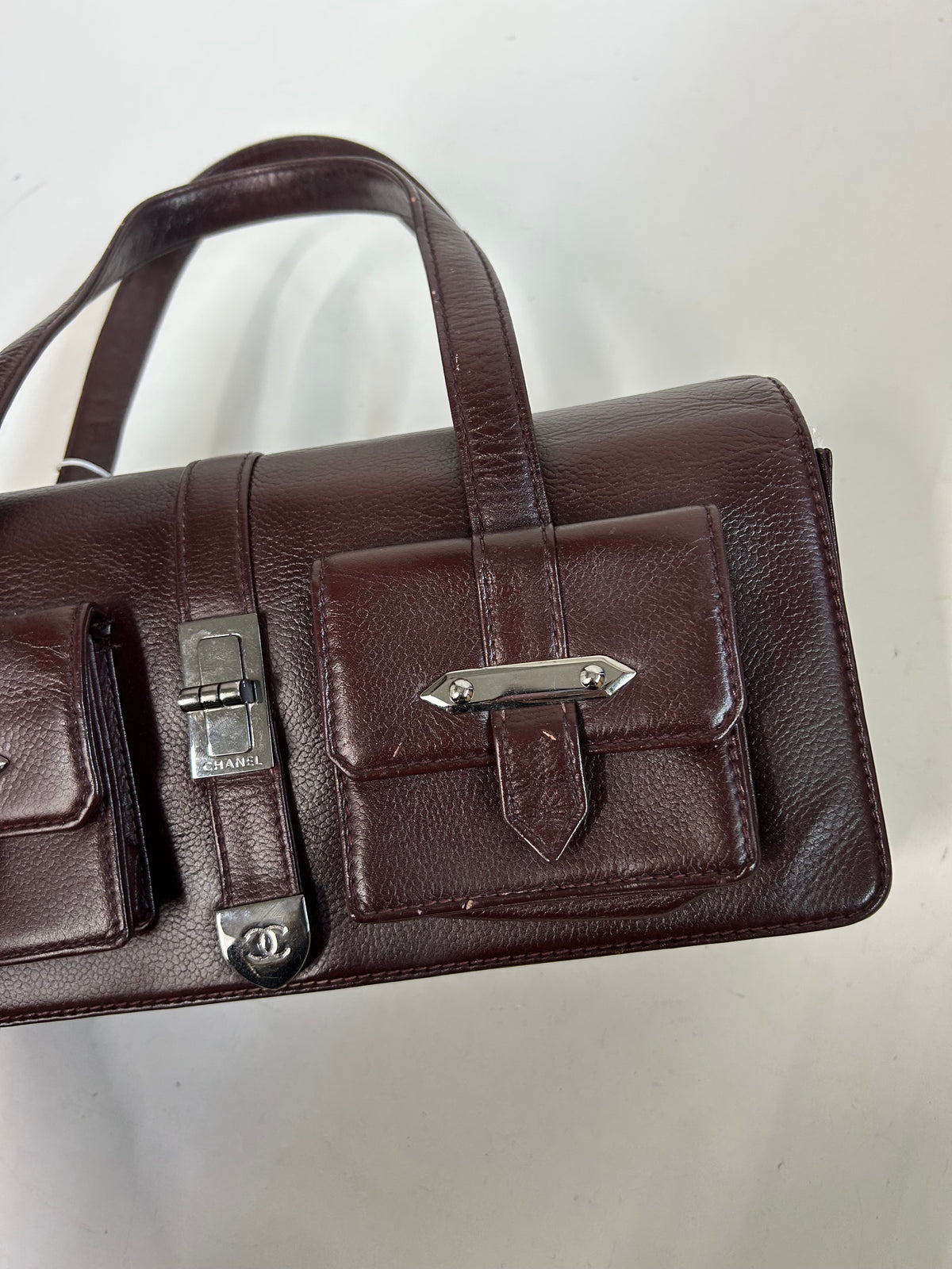 Chanel Burgundy Top Handle Double Pocket Tote Bag