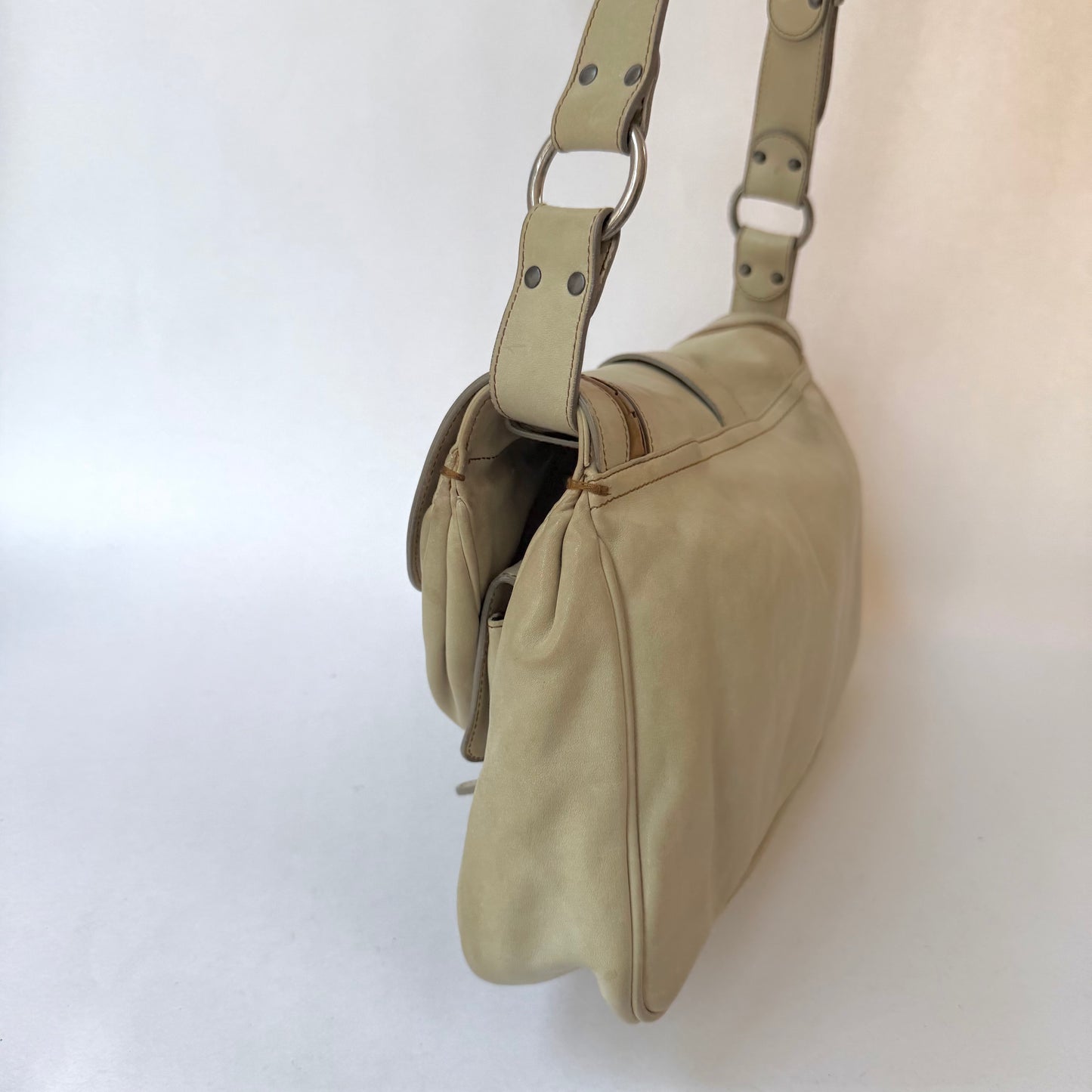 Christian Dior White Gaucho Double Saddle Shoulder Bag