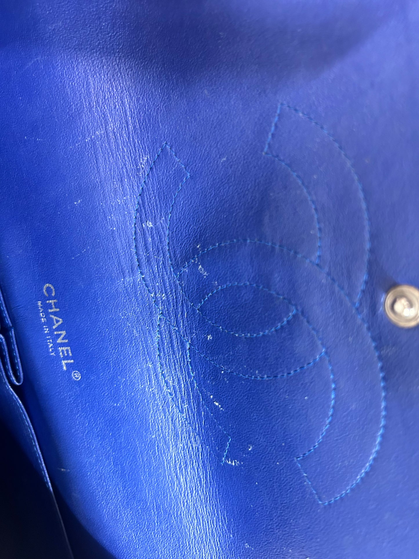 Chanel Patent Leather Blue Jumbo Double Flap Shoulder Bag