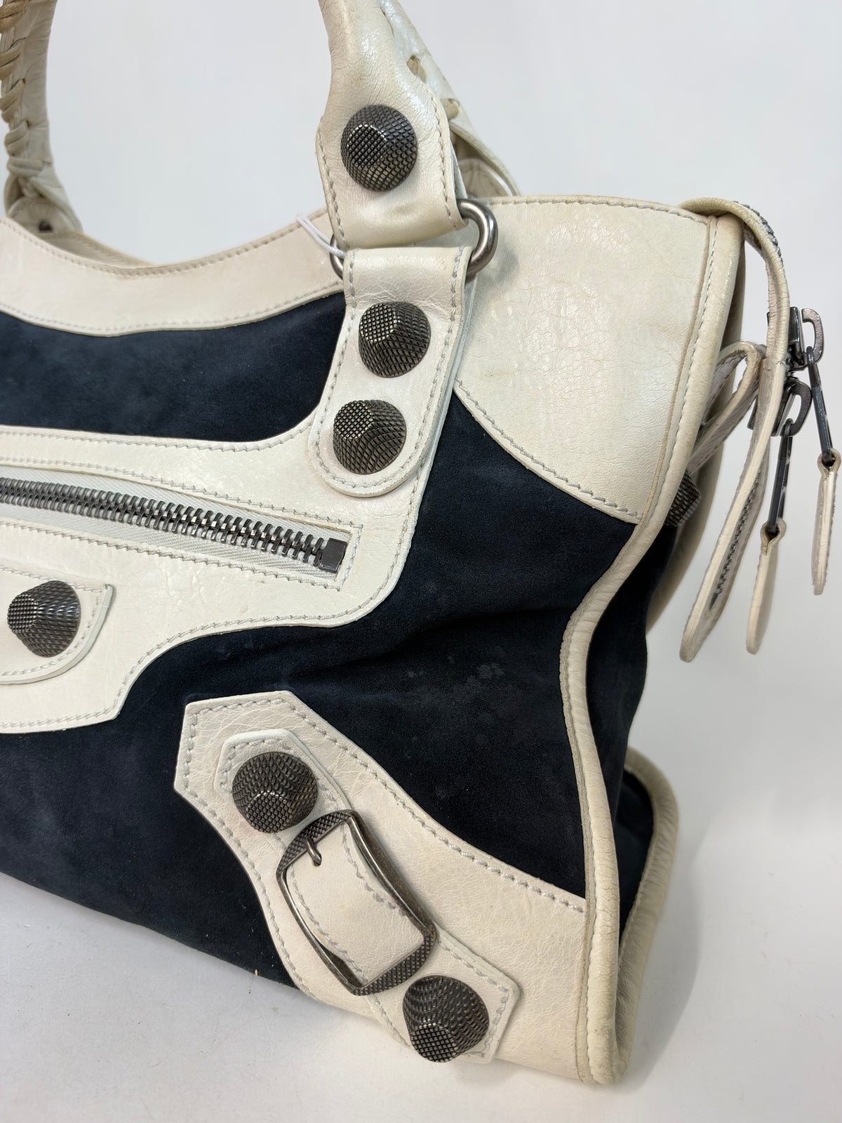 Balenciaga Black Suede & Ivory Leather City Bag