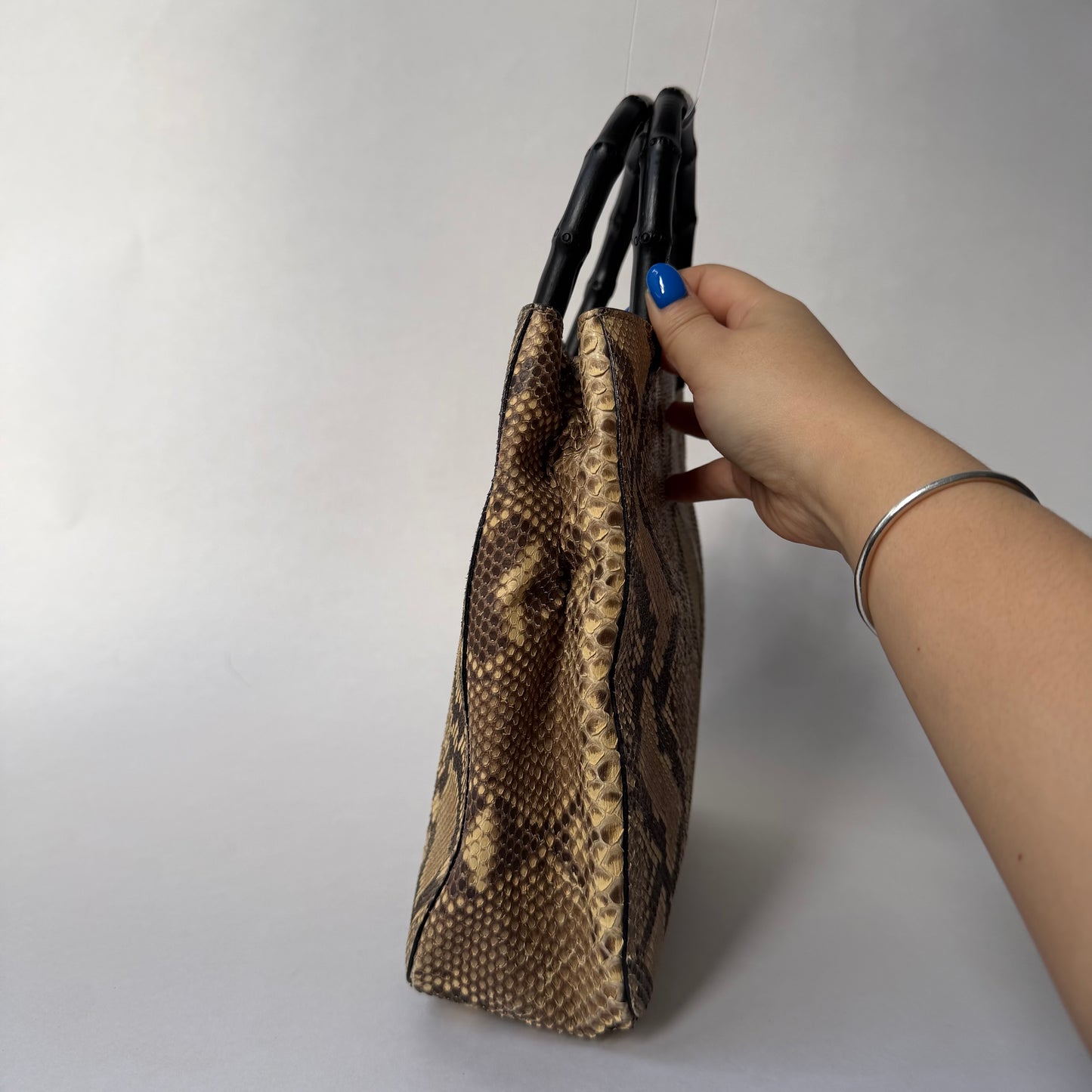 Gucci Brown Multicolored Snakeskin Leather Bamboo Shoulder Bag